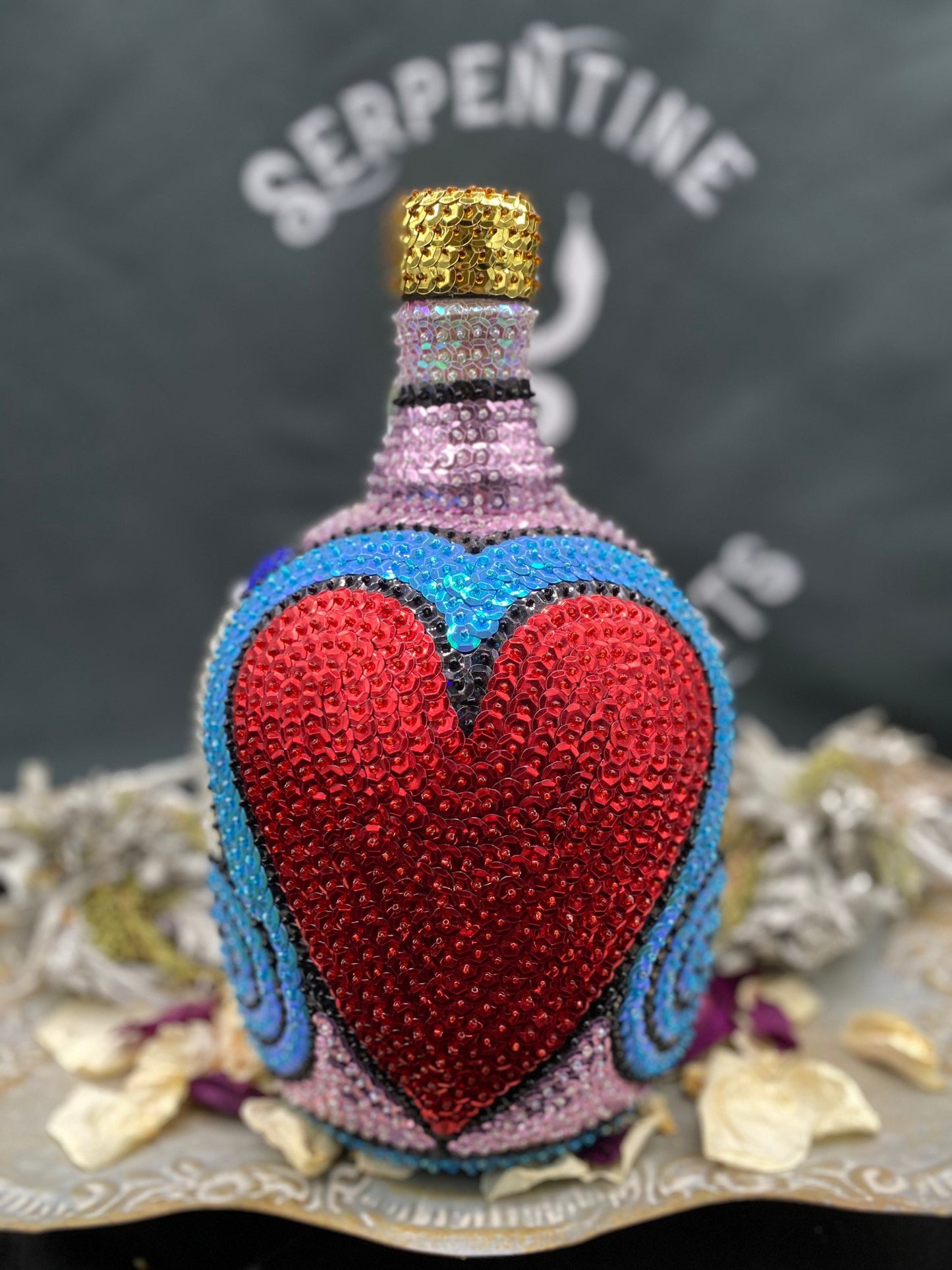 Ezili Freda + Erzulie Freda + Sequined Boutey / Bottle + Made in Haiti + Haitian Spiritual Art + One of a Kind