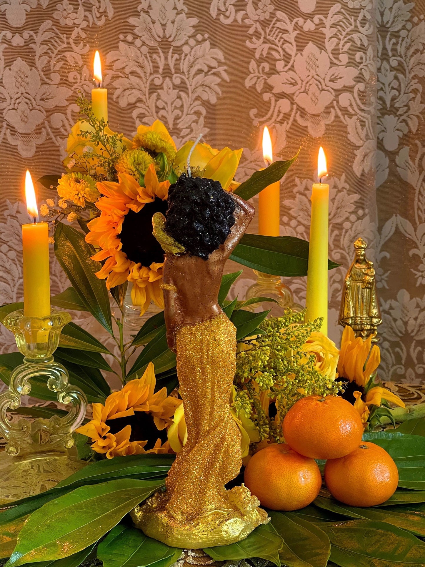 Oshun Fixed Candle + 24K Gold Leaf + African Spirit of Love & Prosperity + Orisha + Santeria + Ifa