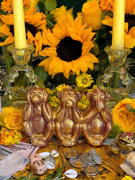 Three Wise Monkeys Candle + Hear No Evil + See No Evil + Speak No Evil + Stop Gossip & Jealousy + Wishes + Hide Spells