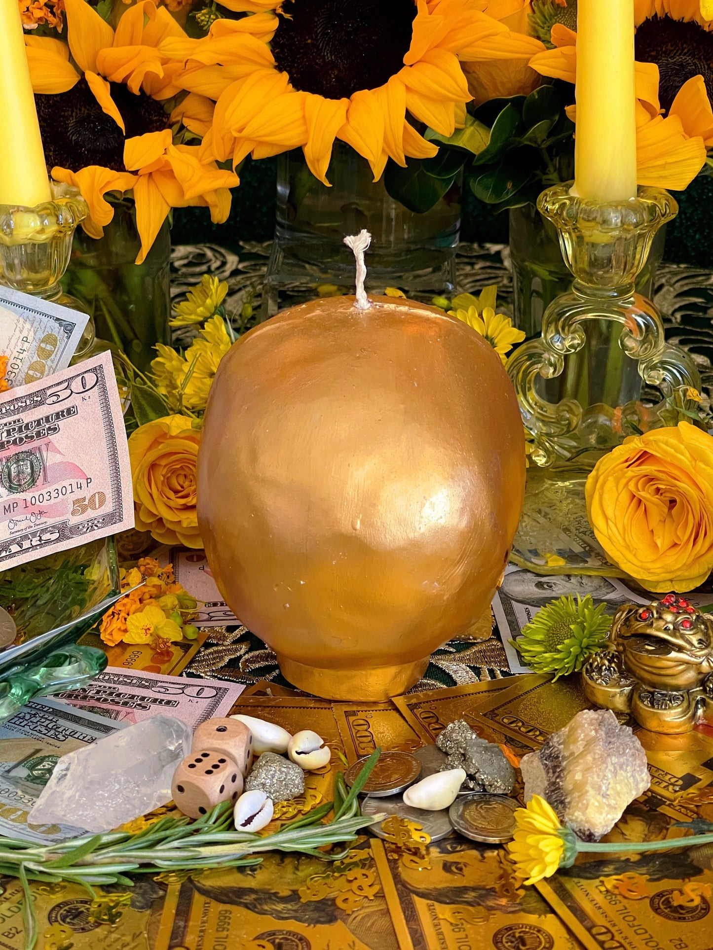 Large Metallic Skull Candle