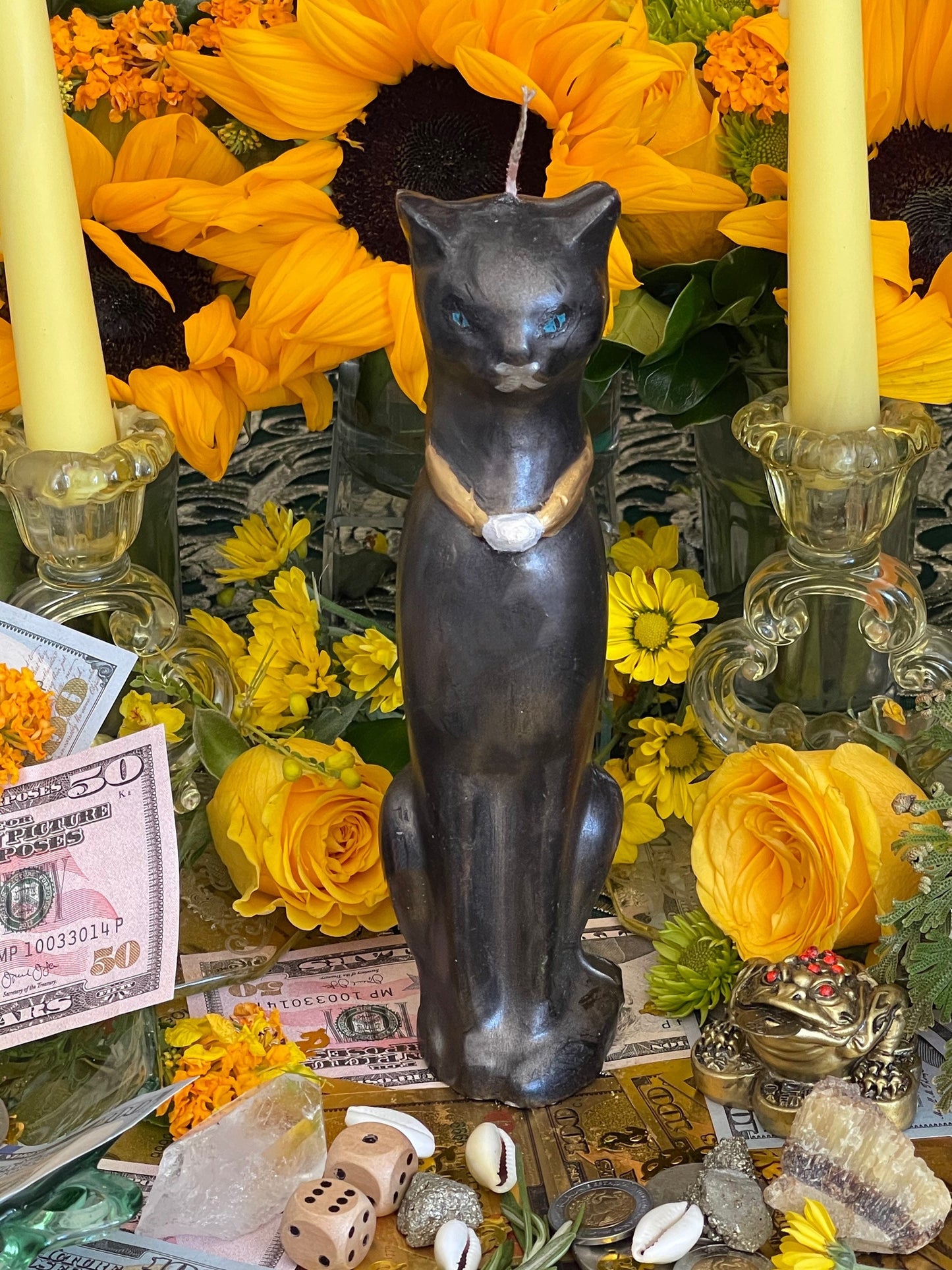Large Cat Candle + Painted + Hoodoo + Conjure + Gato Negro