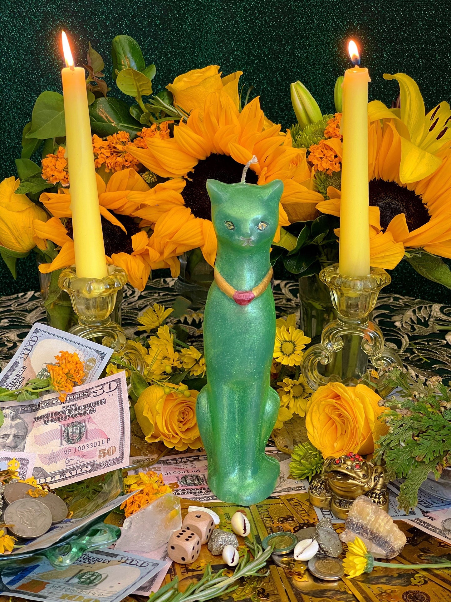 Large Cat Candle + Painted + Hoodoo + Conjure + Gato Negro