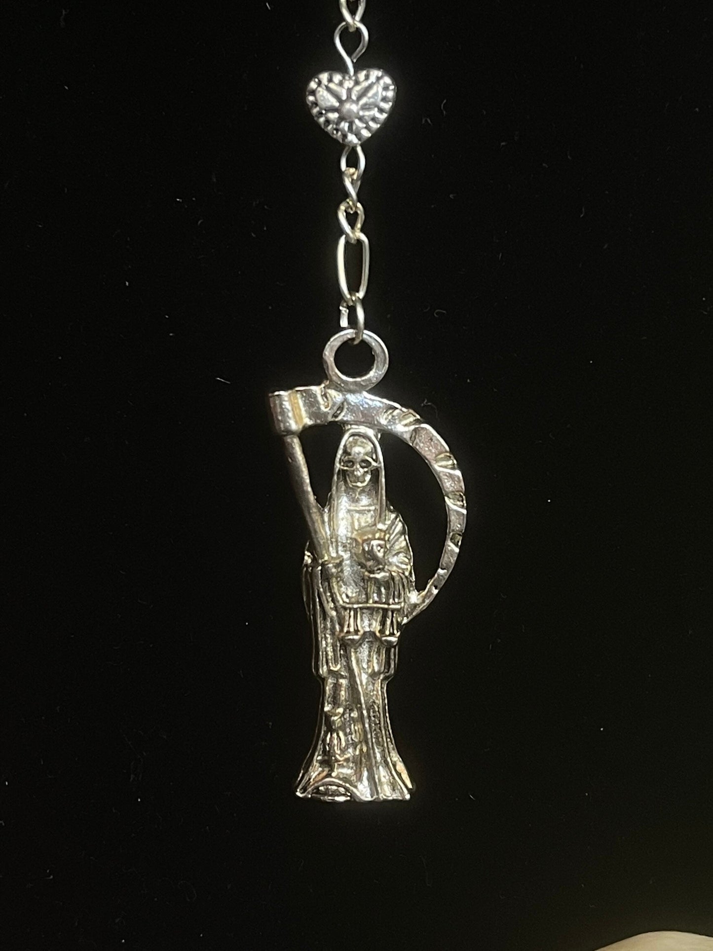 Santa Muerte Rosada Rose Quartz / Pink Rosary + Transparent + Sterling Silver Plated Chain + Handcrafted + Gemstone + Rosario