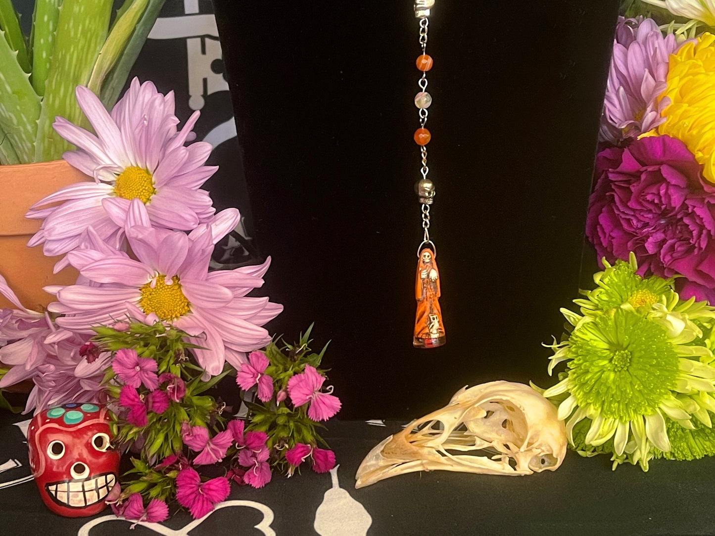 Santa Muerte Naranja Rosary + Orange Agate + Blessed + Sterling Silver Plated Chain + Rosario + Gemstone