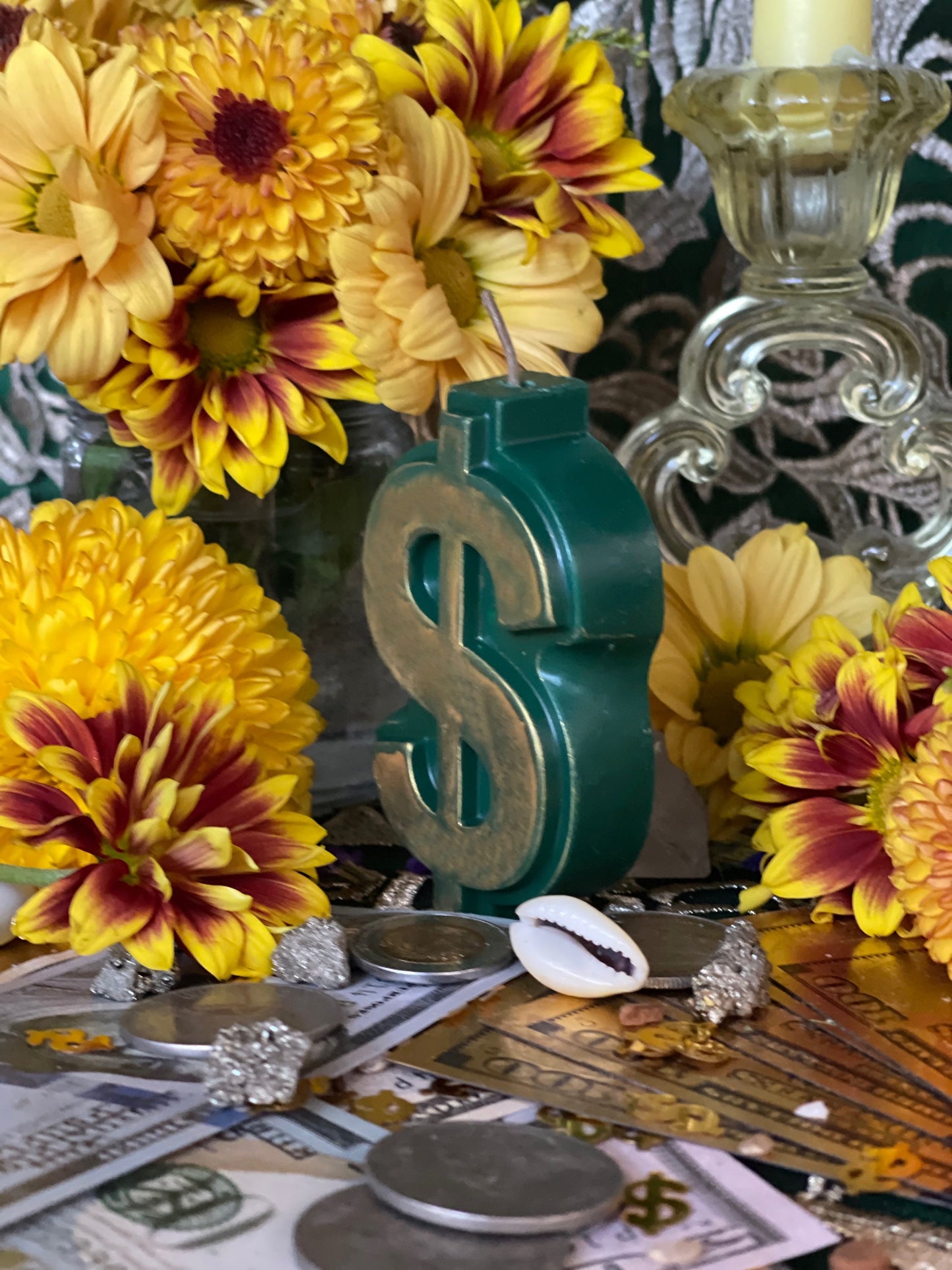 Dollar Sign Candle + Money Drawing + 4”
