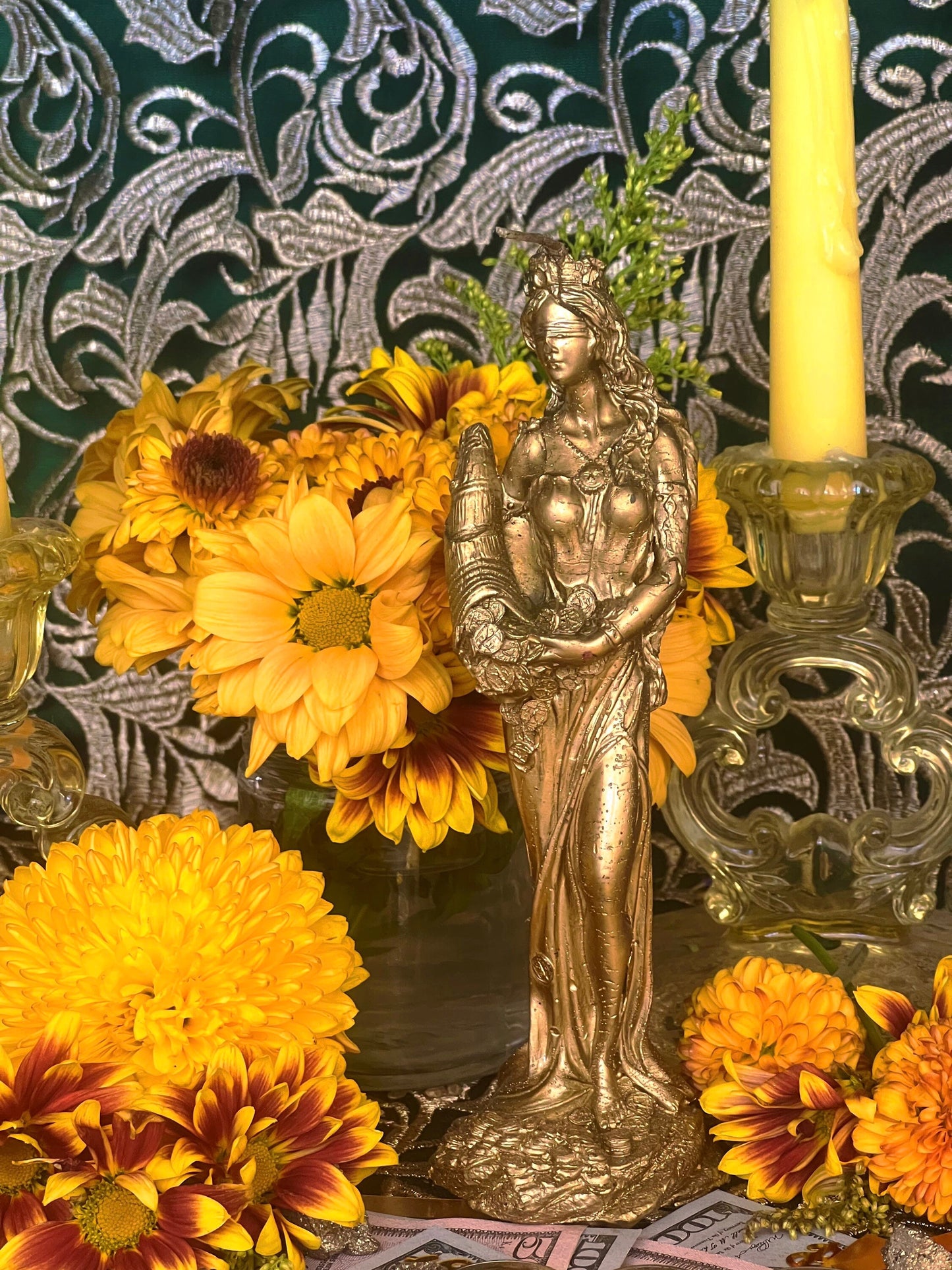 La Fortuna Fixed Candle + Tyche + Abundantia + Luck + Money Drawing + 24K Gold Leaf + Roman & Greek Goddess