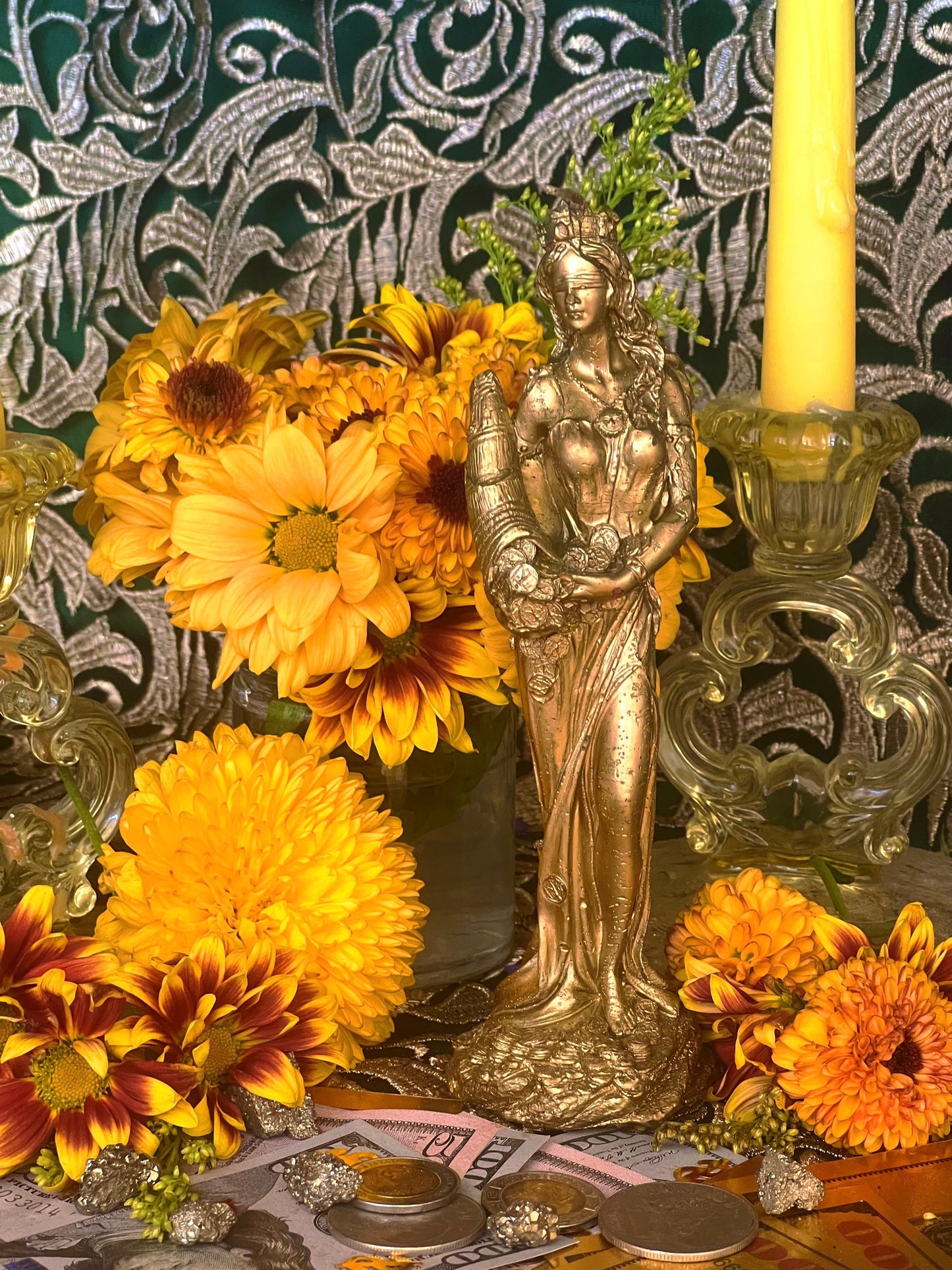 La Fortuna Fixed Candle + Tyche + Abundantia + Luck + Money Drawing + 24K Gold Leaf + Roman & Greek Goddess