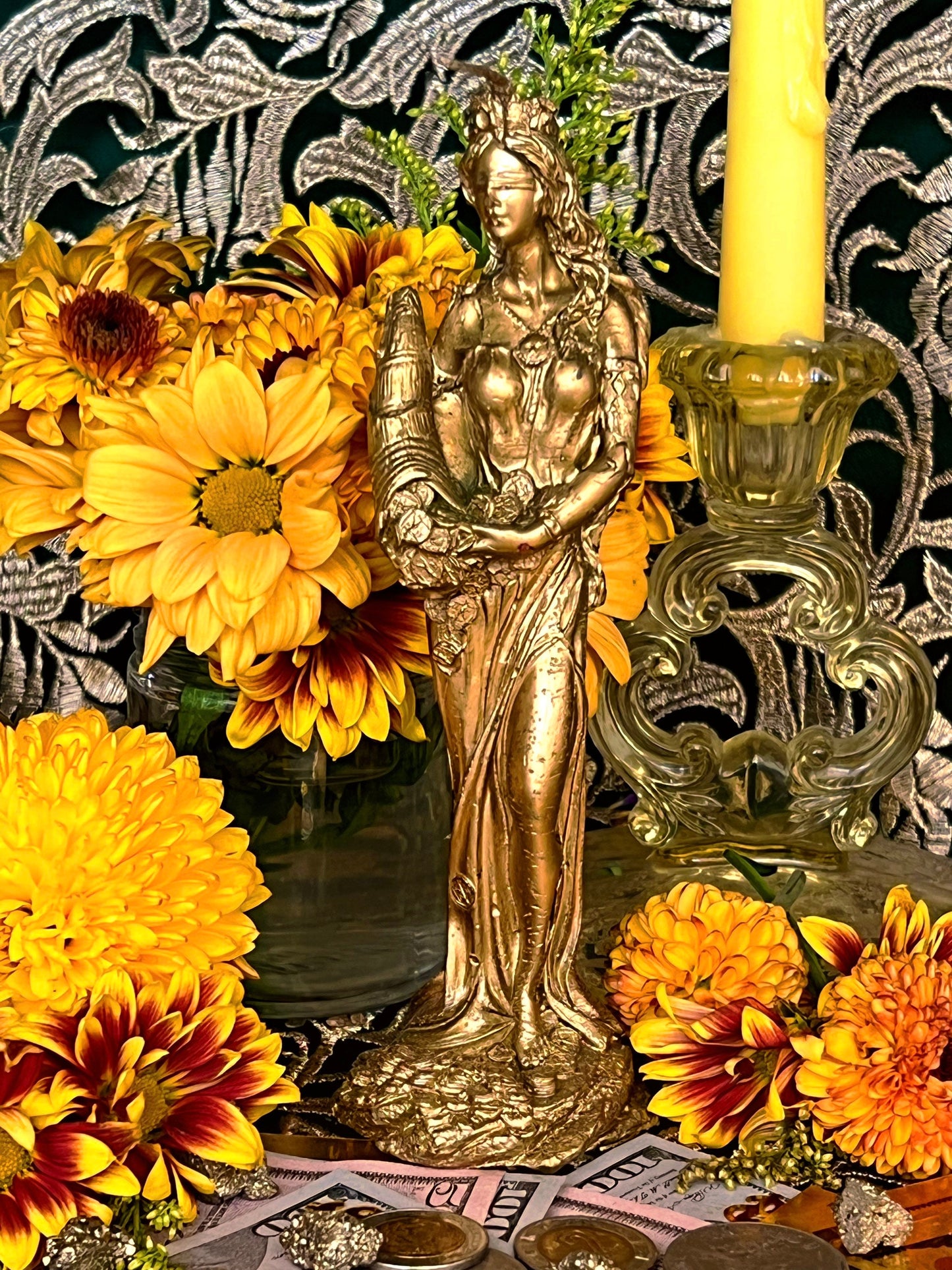 La Fortuna Fixed Candle + Tyche + Abundantia + Luck + Money Drawing + 24K Gold Leaf + Roman & Greek Goddess