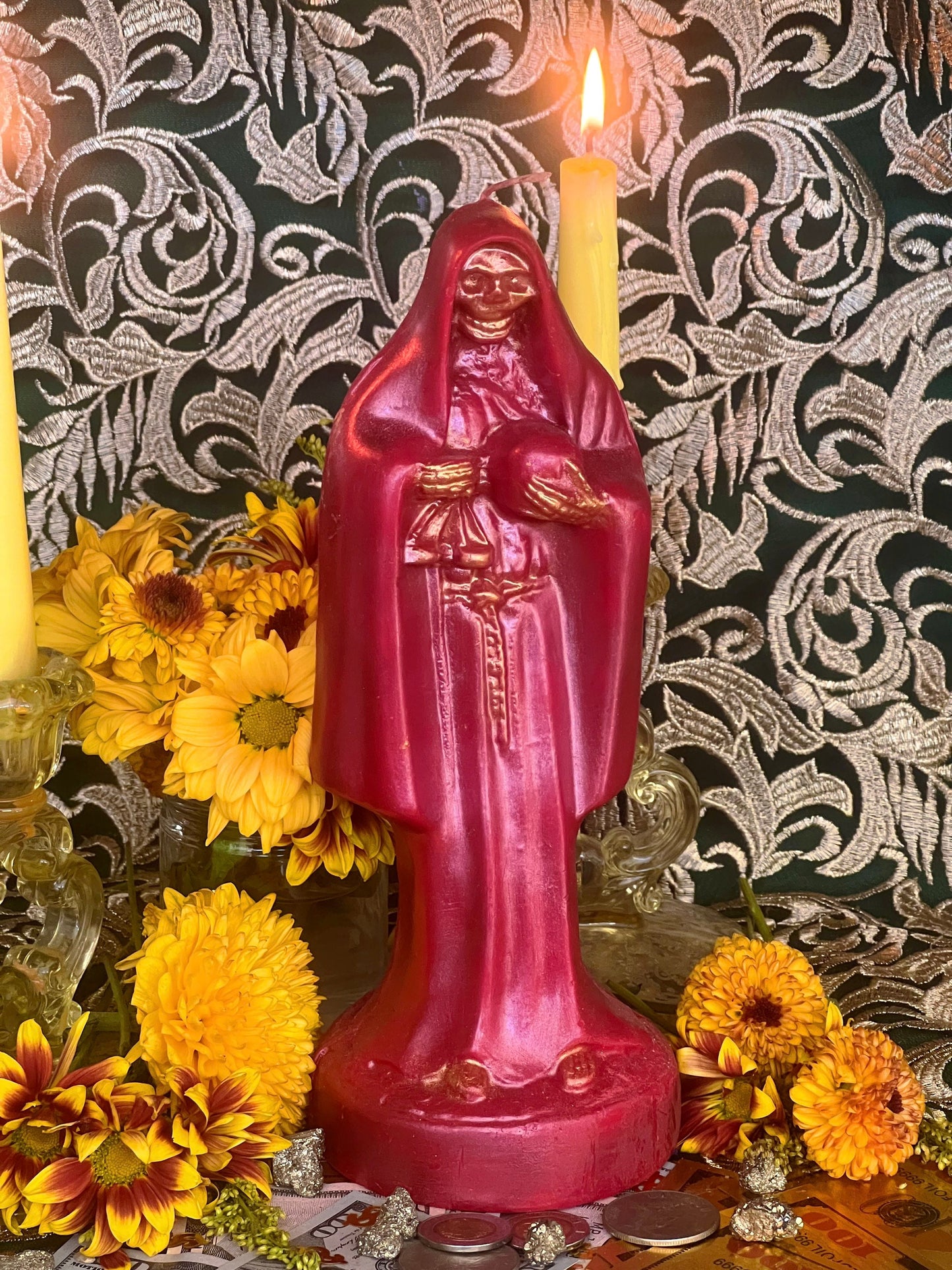 Santa Muerte Roja Candle + Blessed + 24K Gold