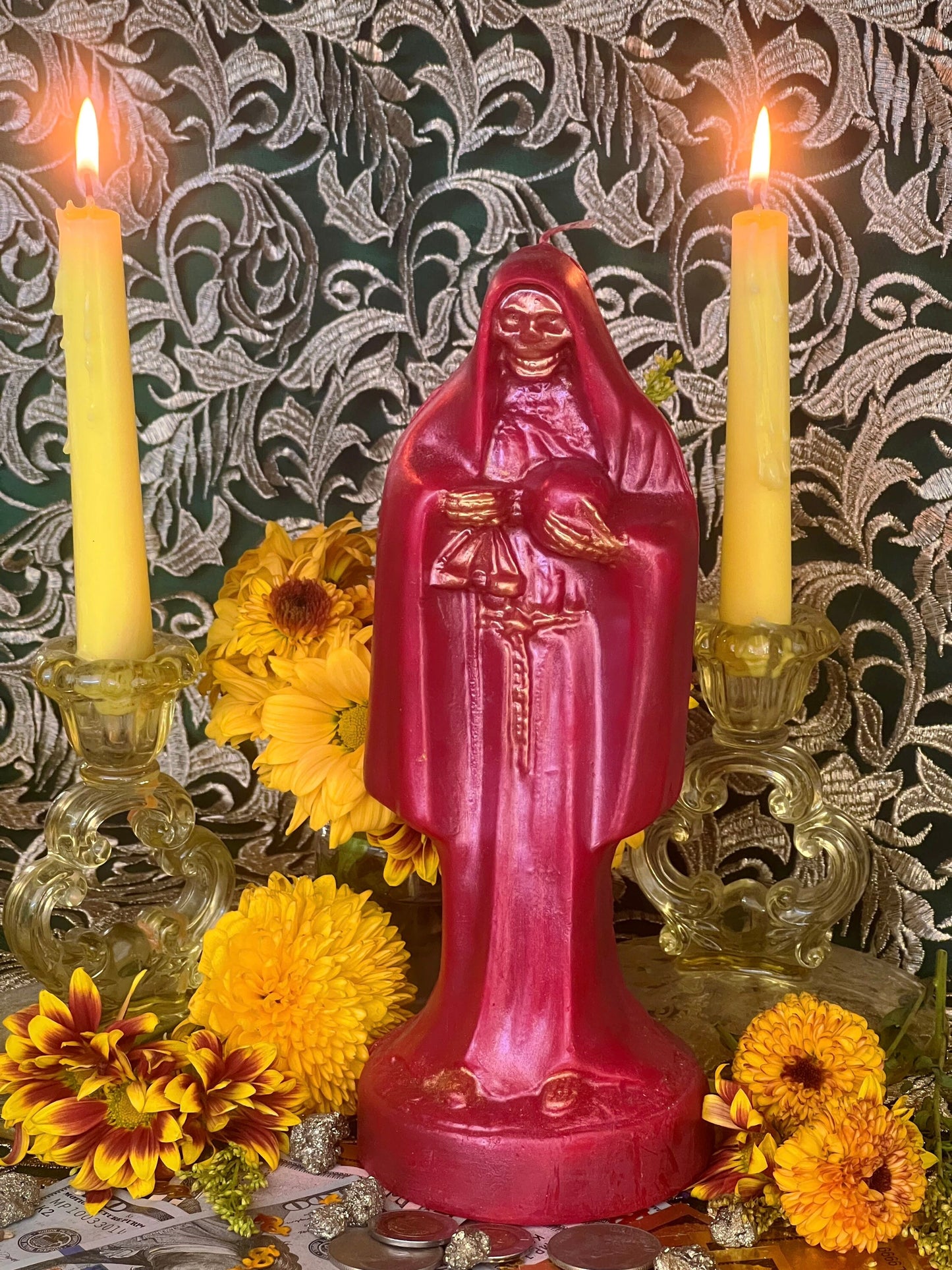 Santa Muerte Roja Candle + Blessed + 24K Gold