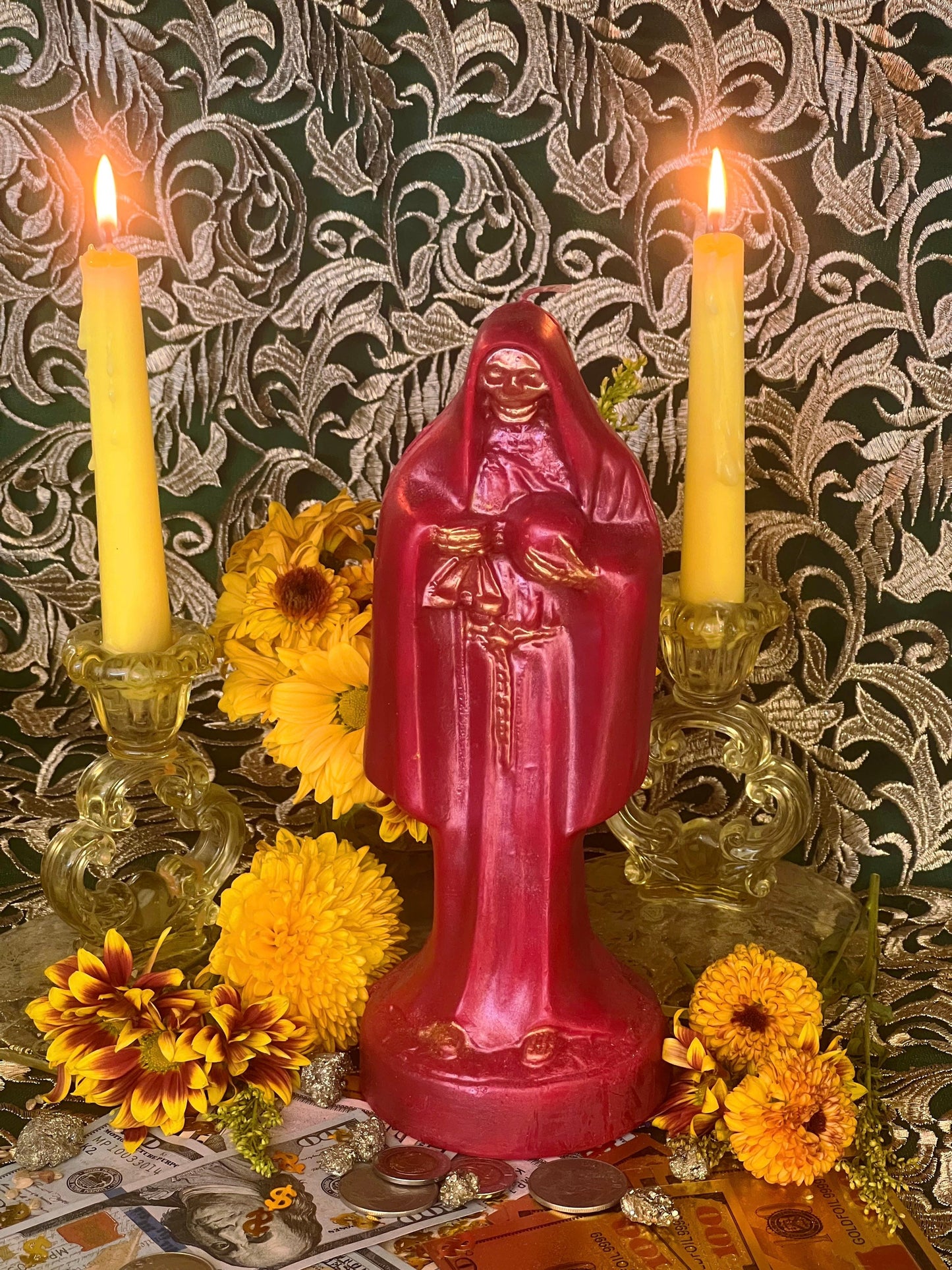Santa Muerte Roja Candle + Blessed + 24K Gold