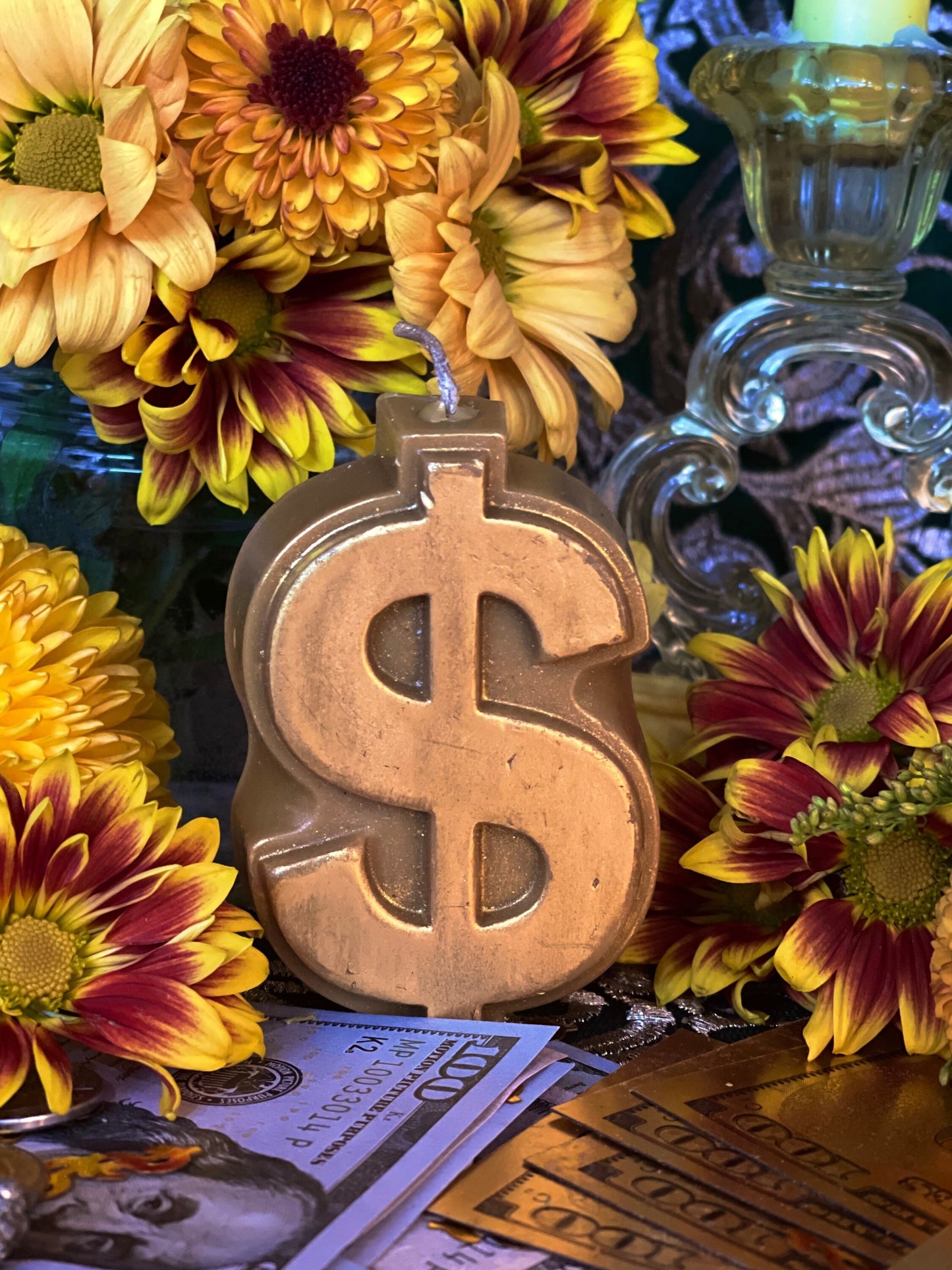 Dollar Sign Candle + Money Drawing + 4”
