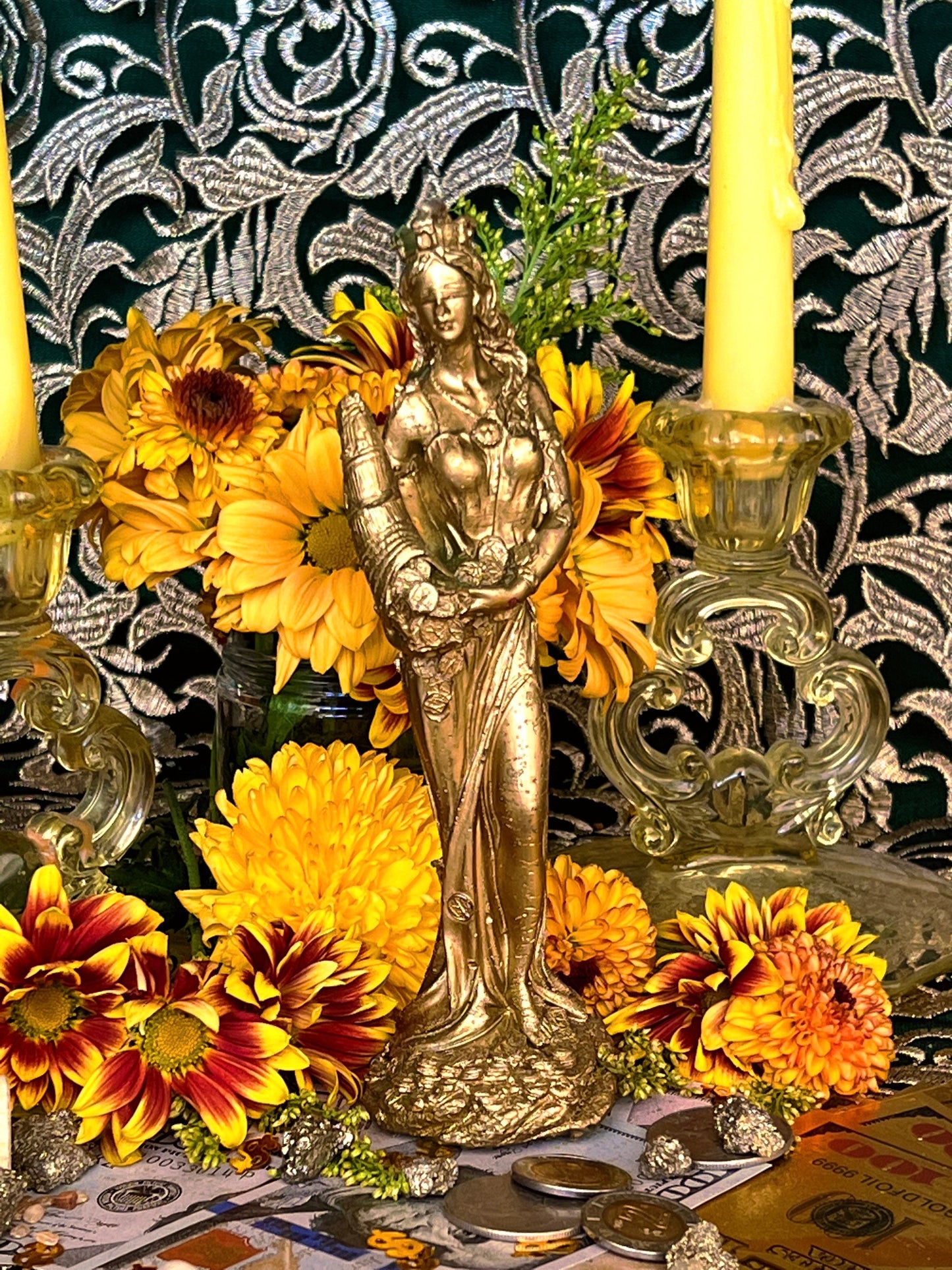 La Fortuna Fixed Candle + Tyche + Abundantia + Luck + Money Drawing + 24K Gold Leaf + Roman & Greek Goddess