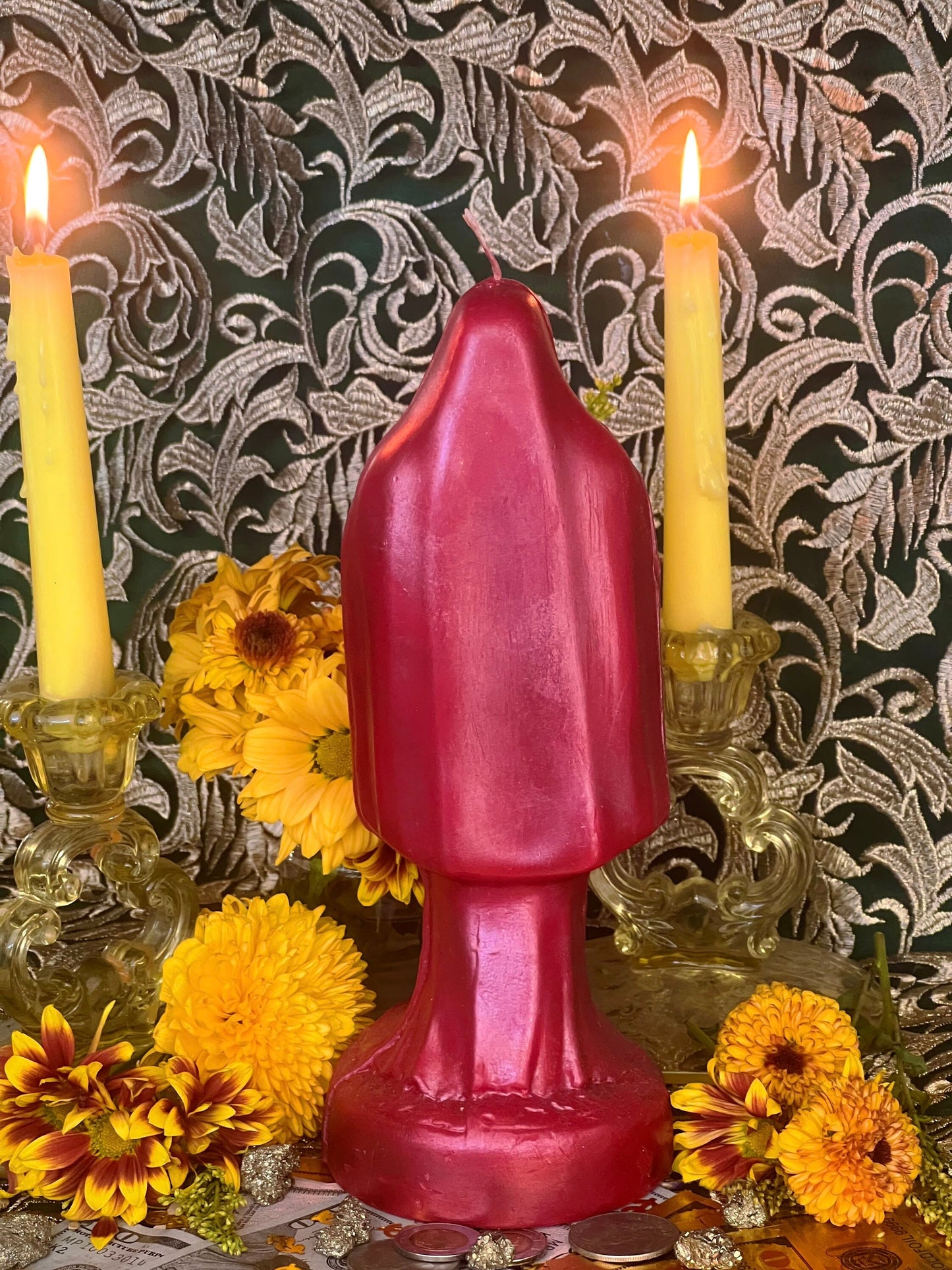Santa Muerte Roja Candle + Blessed + 24K Gold