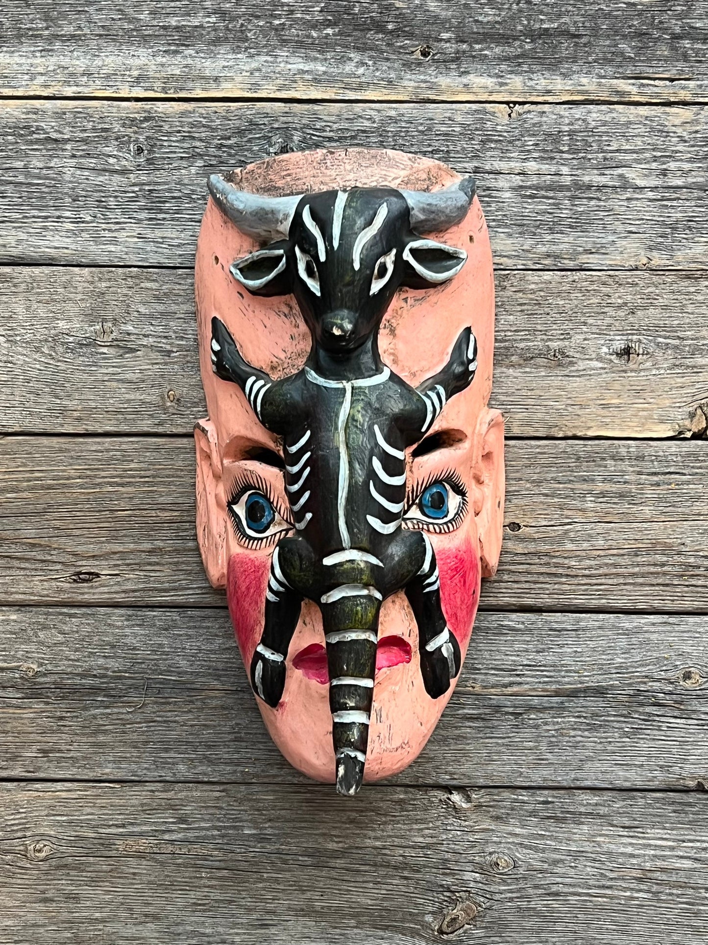 VERY RARE Vintage Goat on Face Altar Mask + Wood + Handcrafted in Mexico + Baphomet + One of a Kind!