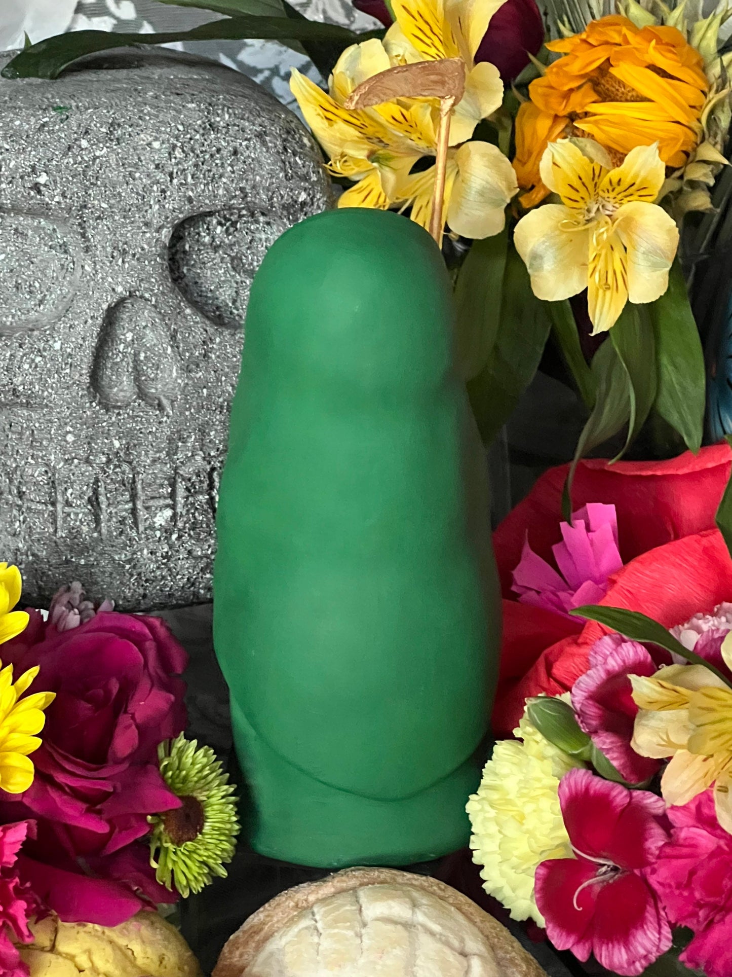 Santa Muerte Verde Statue + Green + Mictecacihuatl + Mictlantecihuatl + Traditionally Handcrafted from Mexican Clay + One of a Kind