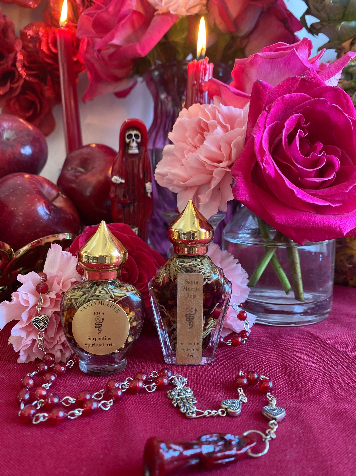 Santa Muerte Roja Oil + Love + Money + Justice + Domination
