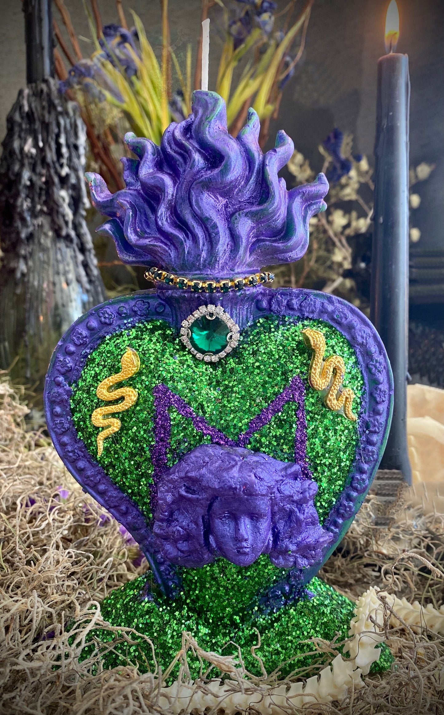 Filomena Lubana Flaming Heart Candle + Bring Man Back + Domination + Cleansed & Fixed + Santa Marta Dominadora + 24K Gold