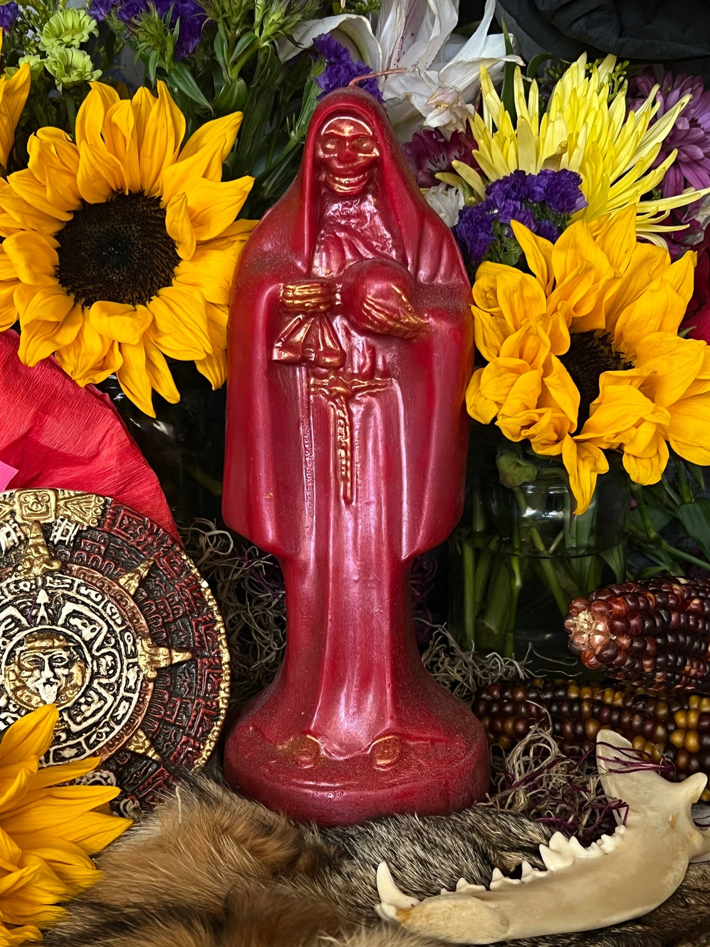 Santa Muerte Roja Candle + Blessed + 24K Gold