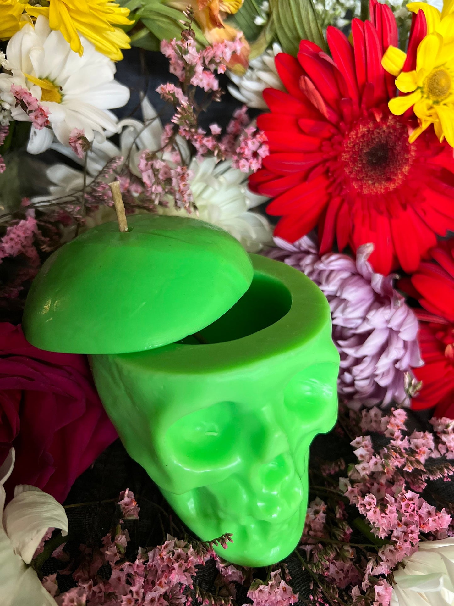 Neon Loadable Skull Candle + Influence Thoughts + Hoodoo + Voodoo + Conjure + Glows under Blacklight