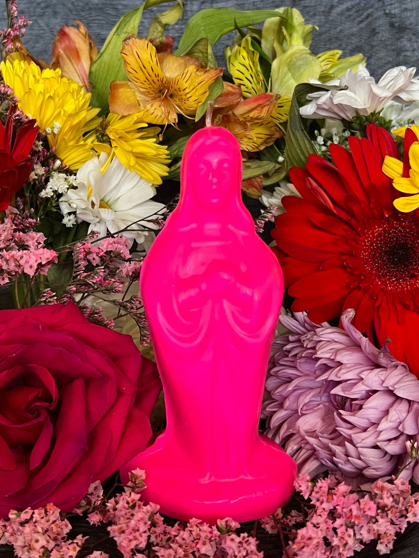 6” Neon Praying Mary Candle + Blessings + Spirituality + Glows under Blacklight