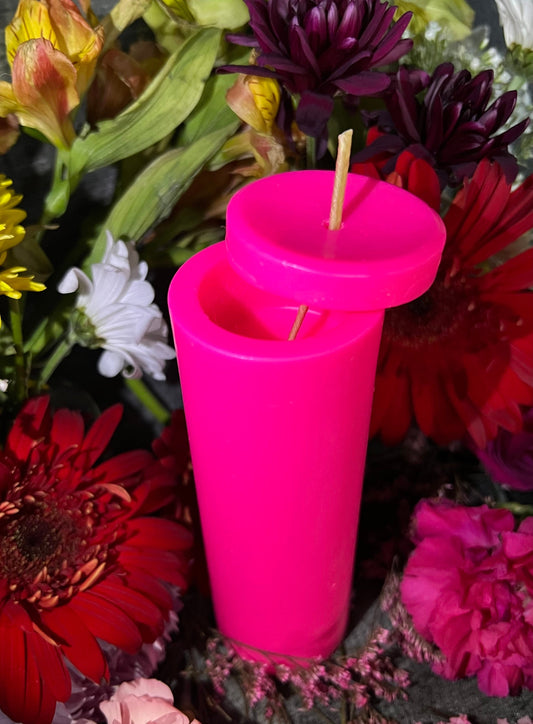 Neon Loadable Pillar Candle + 6” x 2”+ Glows under Blacklight