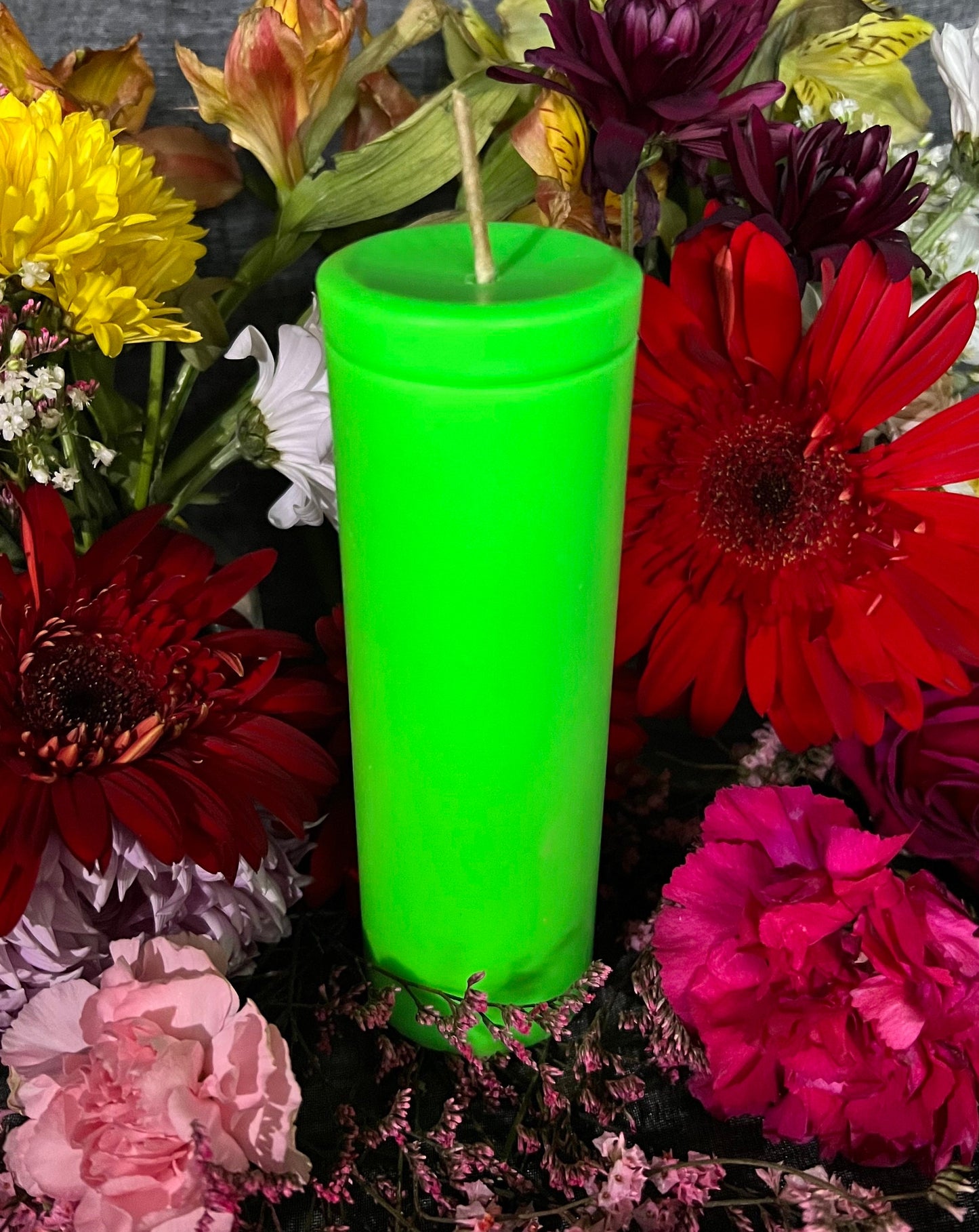 Neon Loadable Pillar Candle + 6” x 2”+ Glows under Blacklight