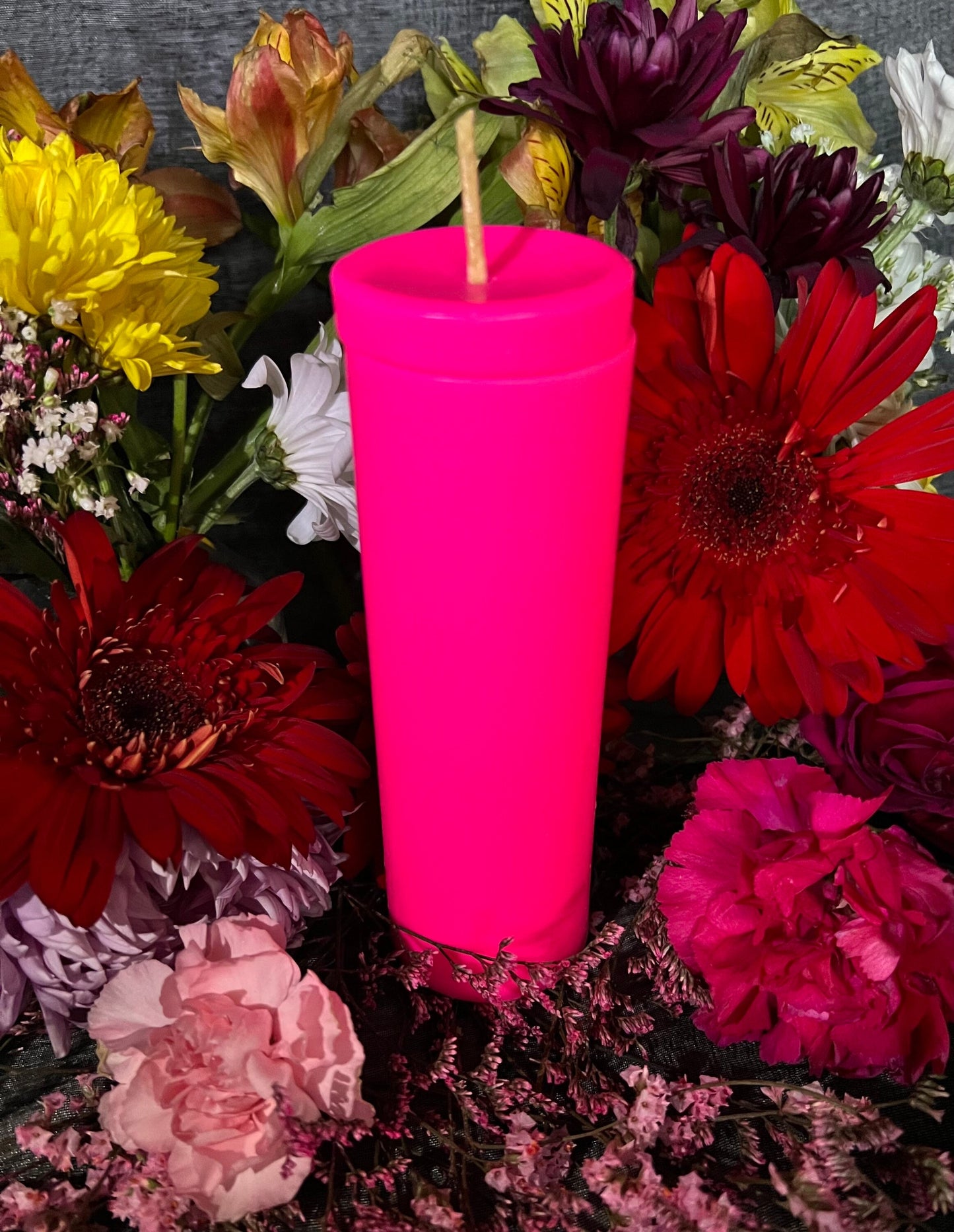 Neon Loadable Pillar Candle + 6” x 2”+ Glows under Blacklight