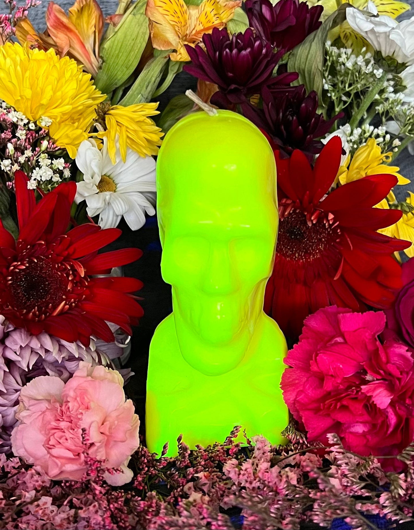 Neon Skull & Crossbones Candle + Glows under Blacklight