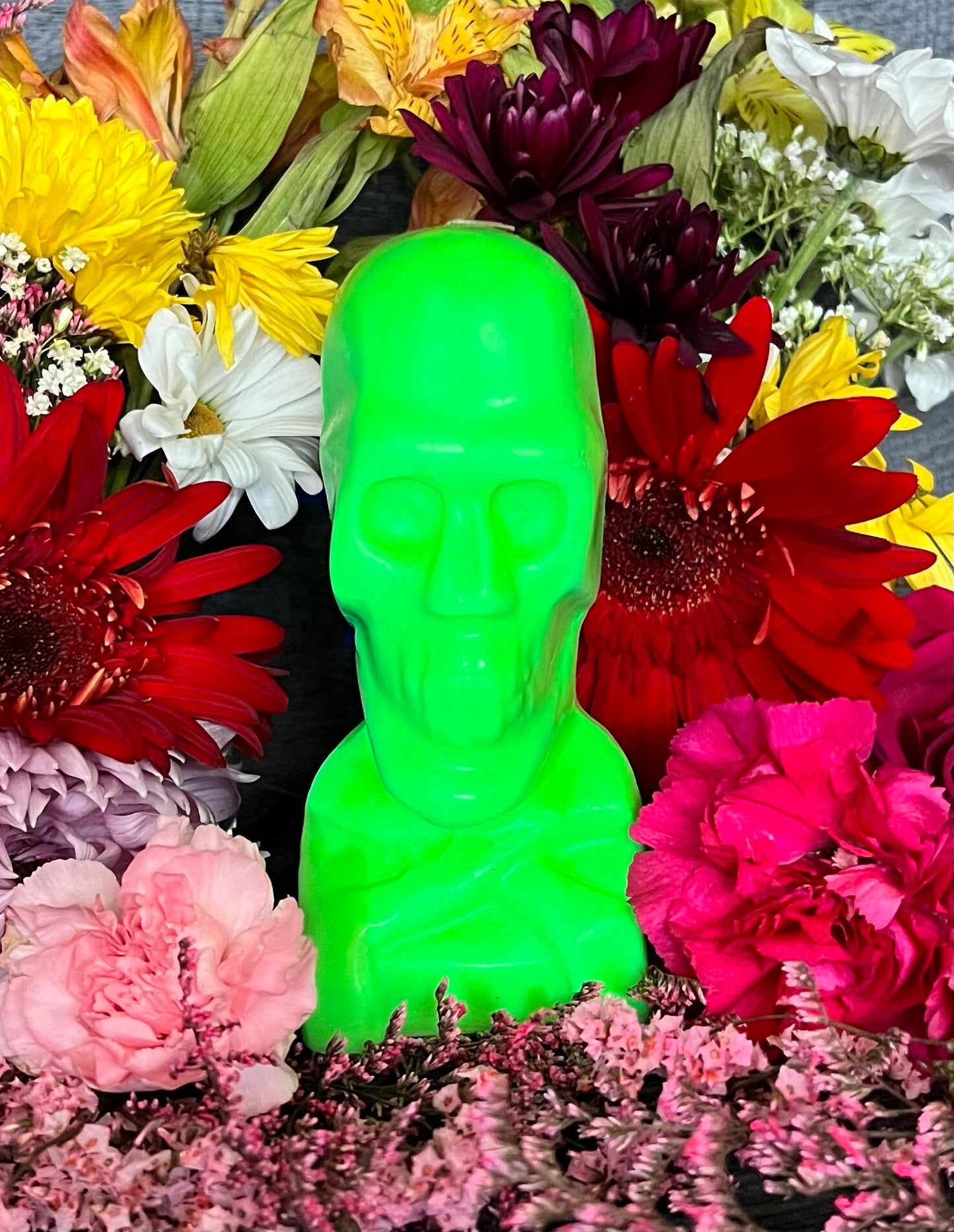 Neon Skull & Crossbones Candle + Glows under Blacklight