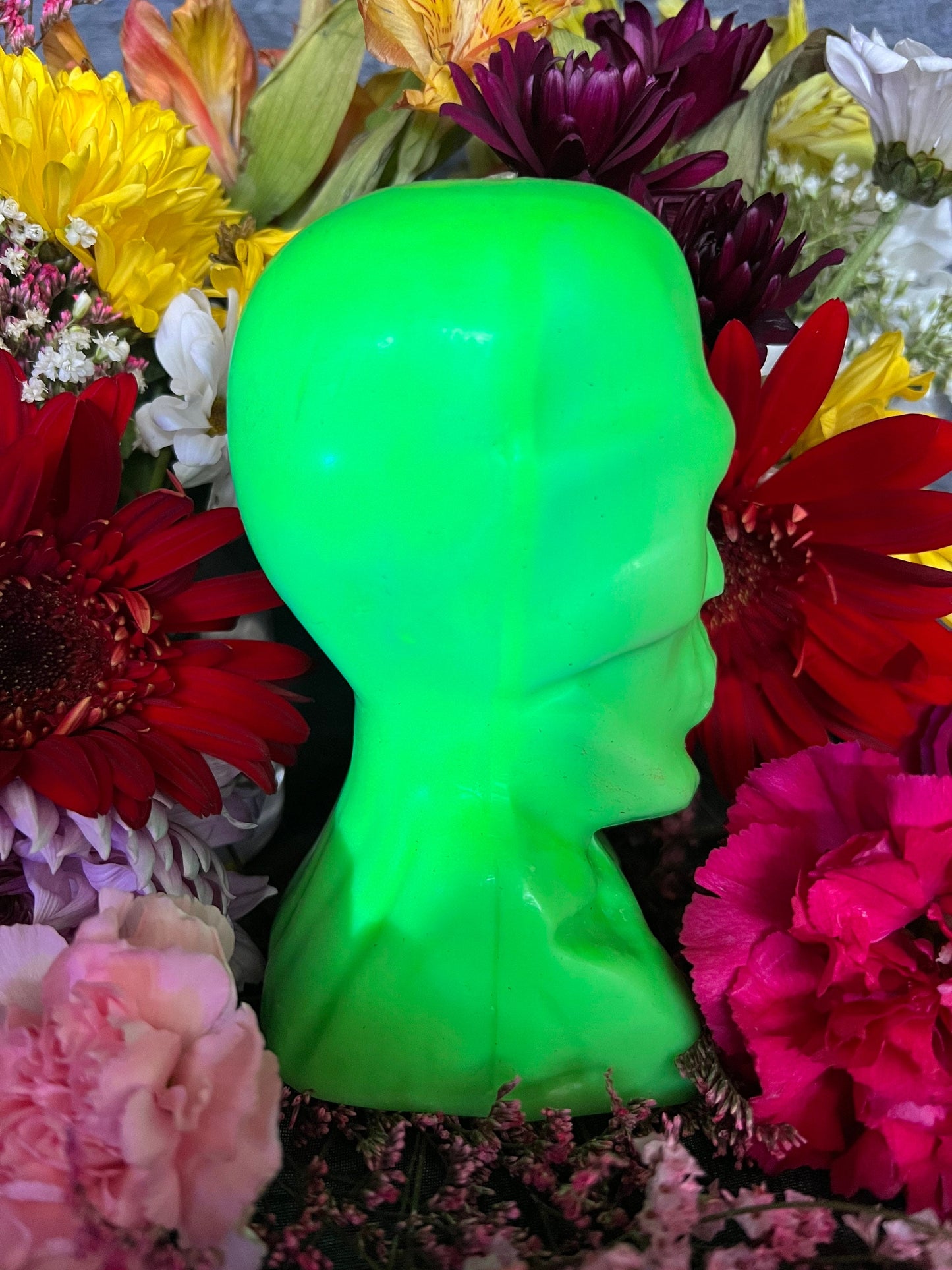 Neon Skull & Crossbones Candle + Glows under Blacklight