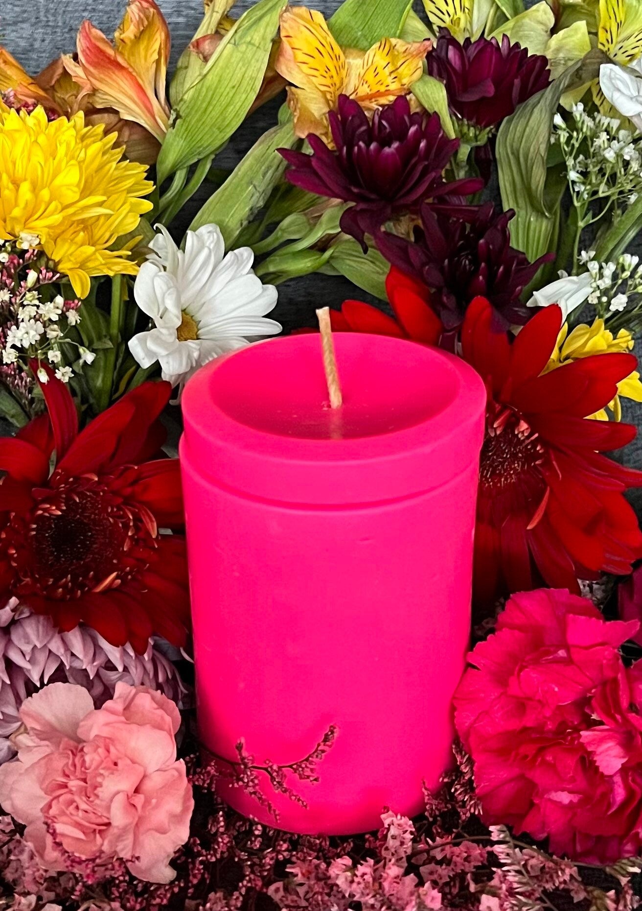 Neon Loadable Pillar Candle + 4” x 3”+ Glows under Blacklight