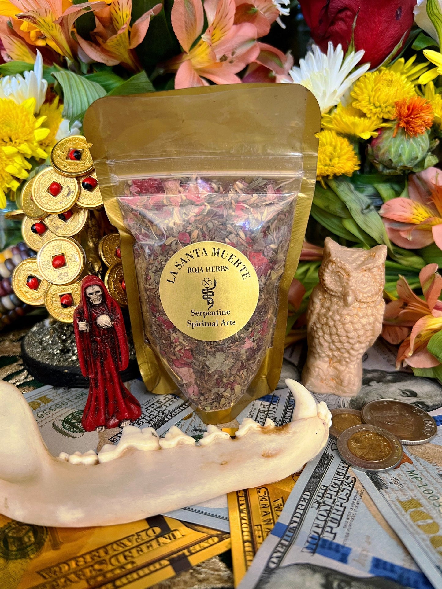 Santa Muerte Roja Herbs + Candle Dressing