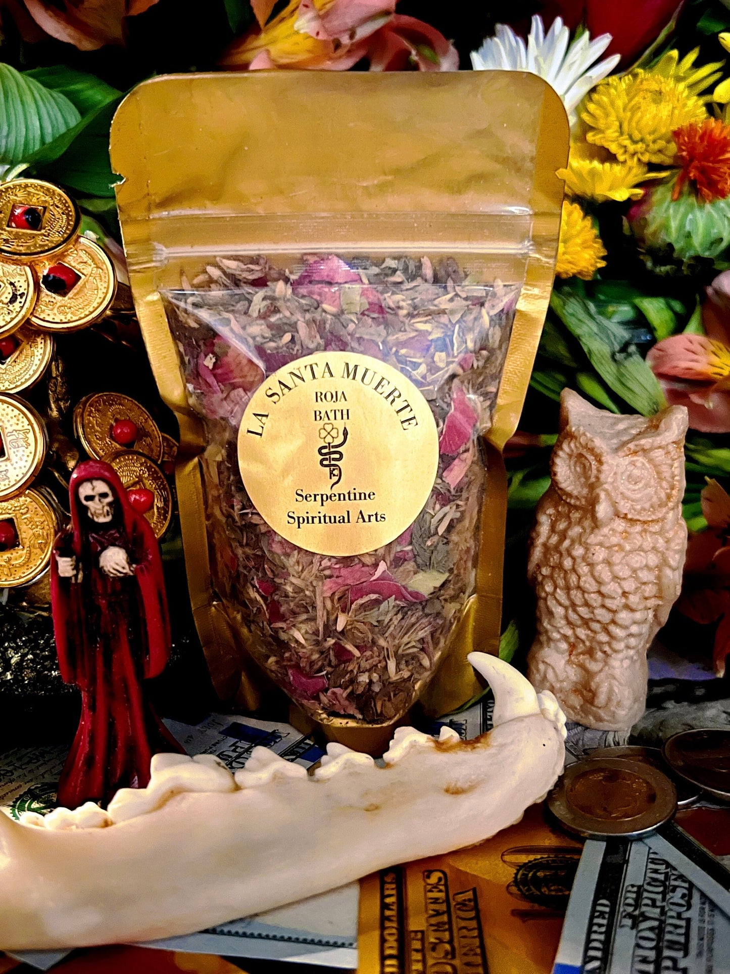 Santa Muerte Roja Herbs + Candle Dressing