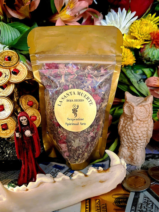 Santa Muerte Roja Herbs + Candle Dressing