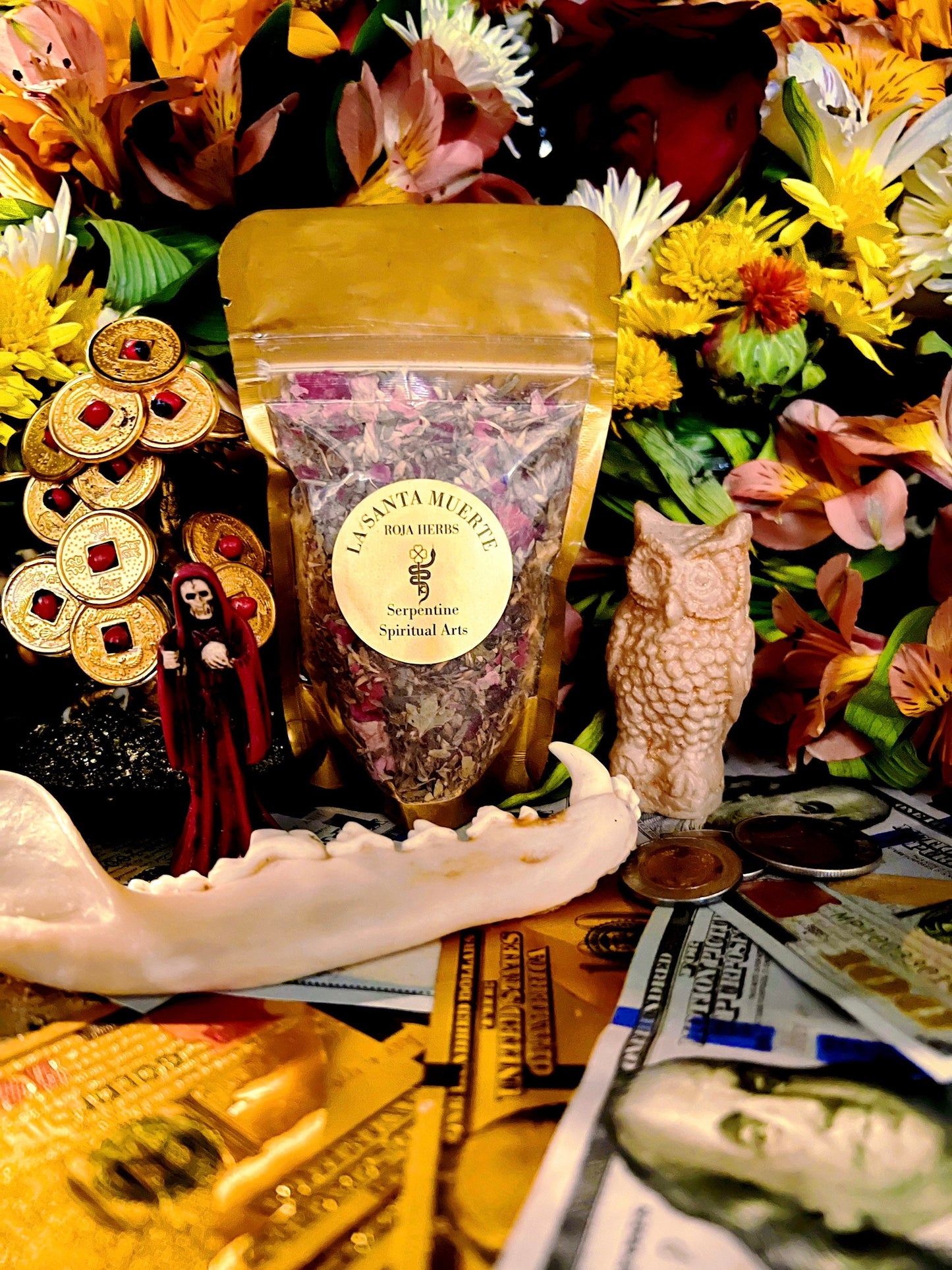 Santa Muerte Roja Herbs + Candle Dressing