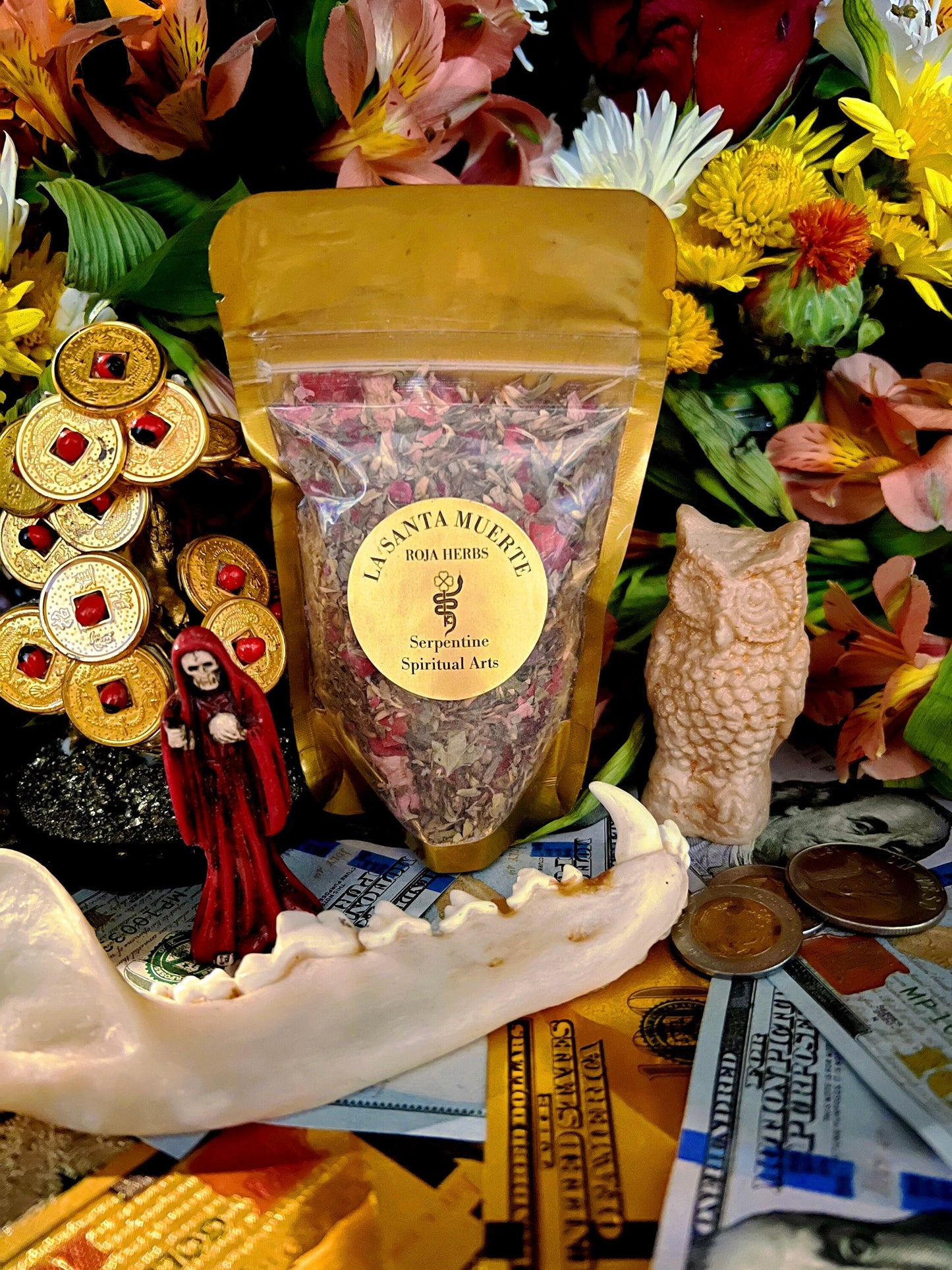 Santa Muerte Roja Herbs + Candle Dressing