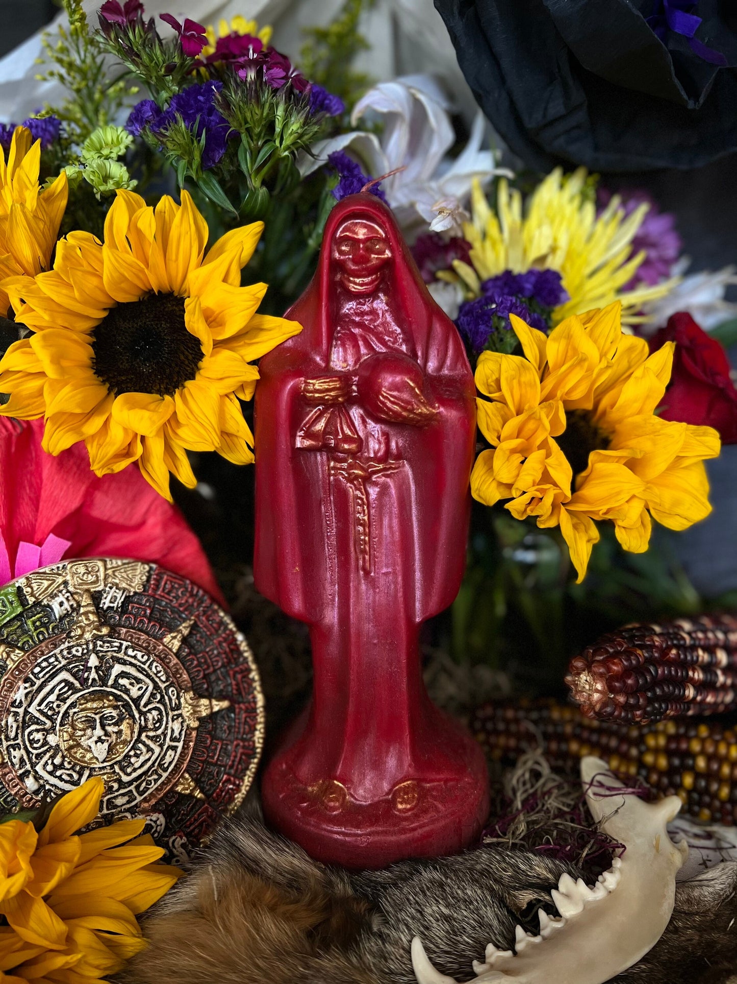 Santa Muerte Roja Candle + Blessed + 24K Gold