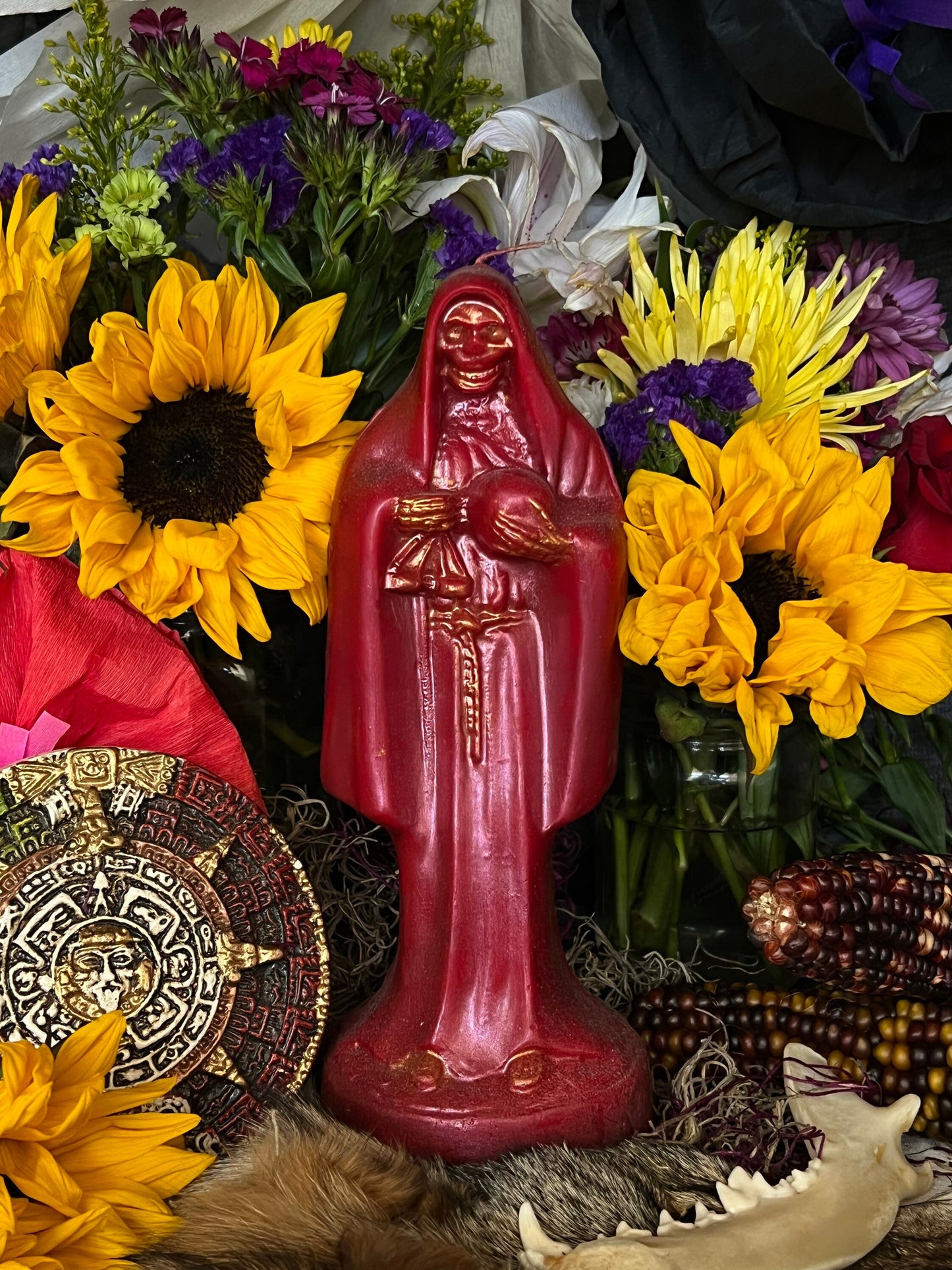 Santa Muerte Roja Candle + Blessed + 24K Gold