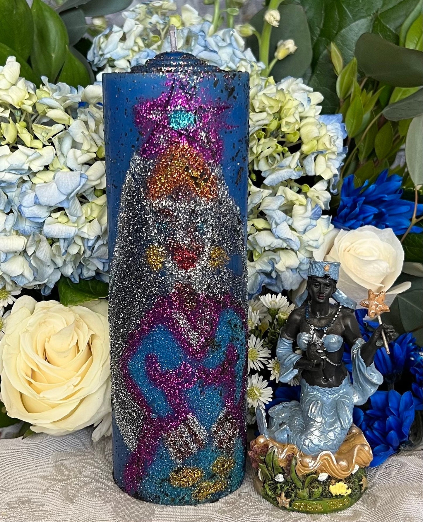 Yemaya Hand Carved Candle + Family Protection + Orisha + Santeria + Ifa + Yoruba + Lukumi + Santerismo