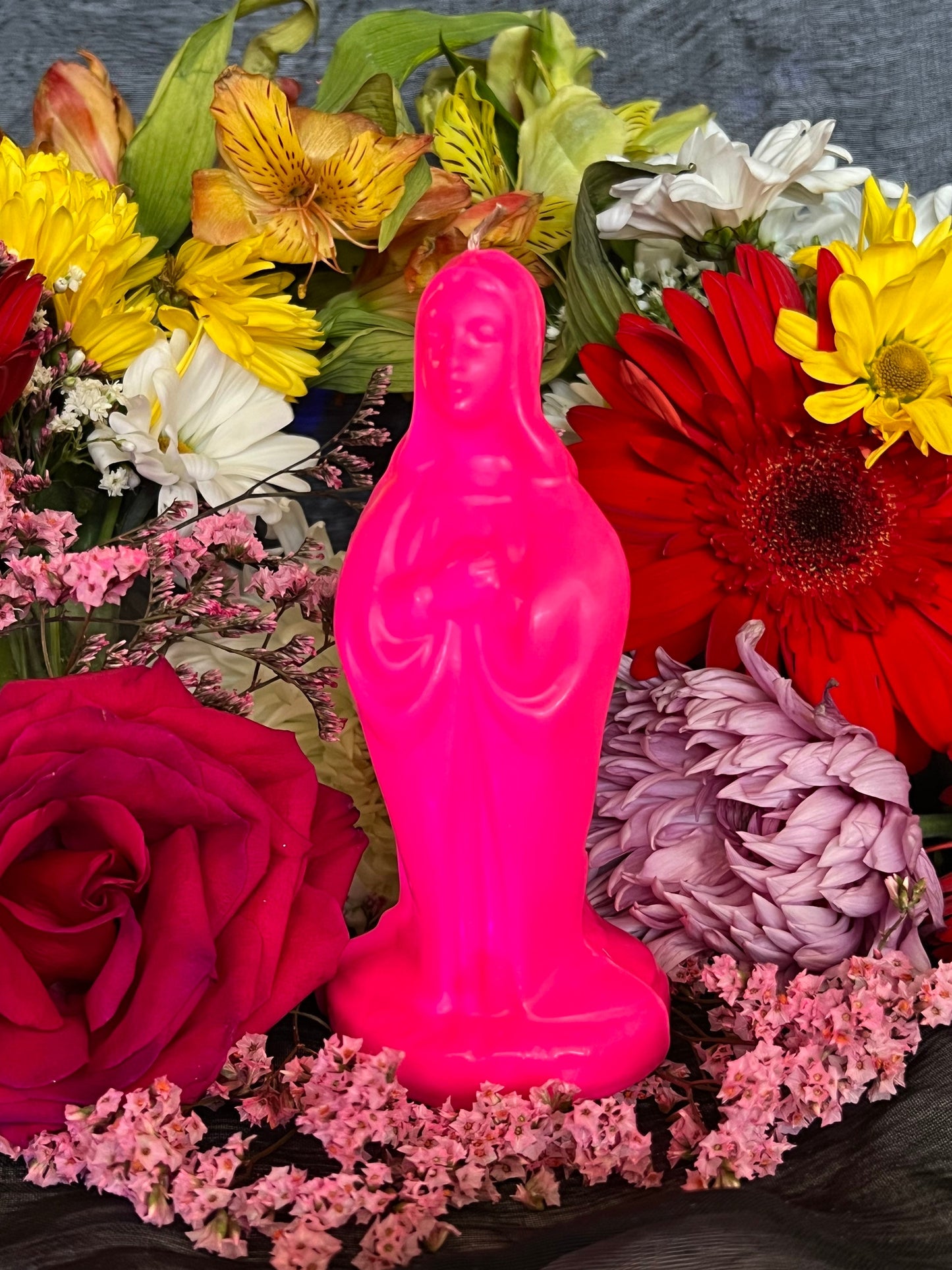 6” Neon Praying Mary Candle + Blessings + Spirituality + Glows under Blacklight