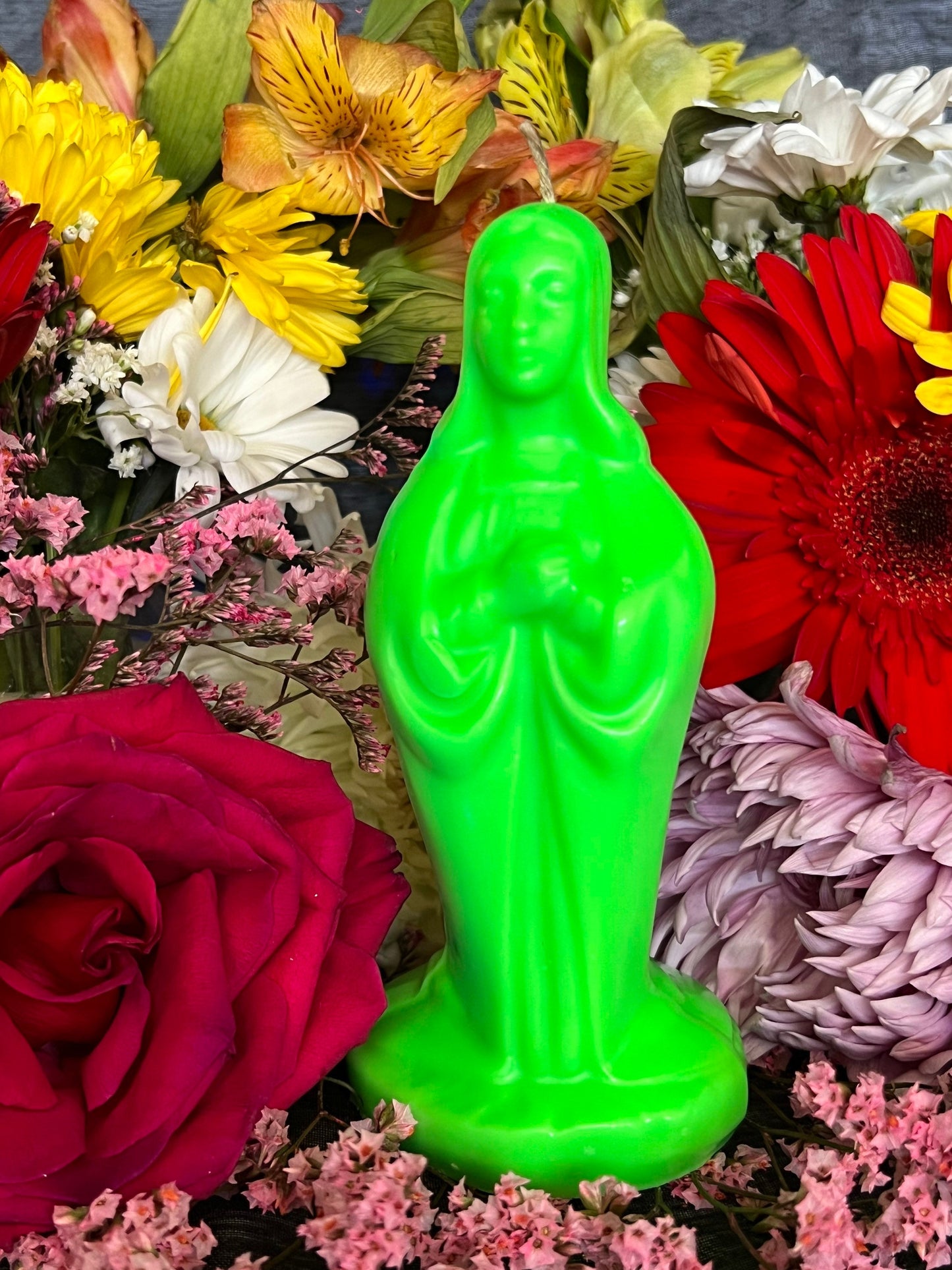 6” Neon Praying Mary Candle + Blessings + Spirituality + Glows under Blacklight