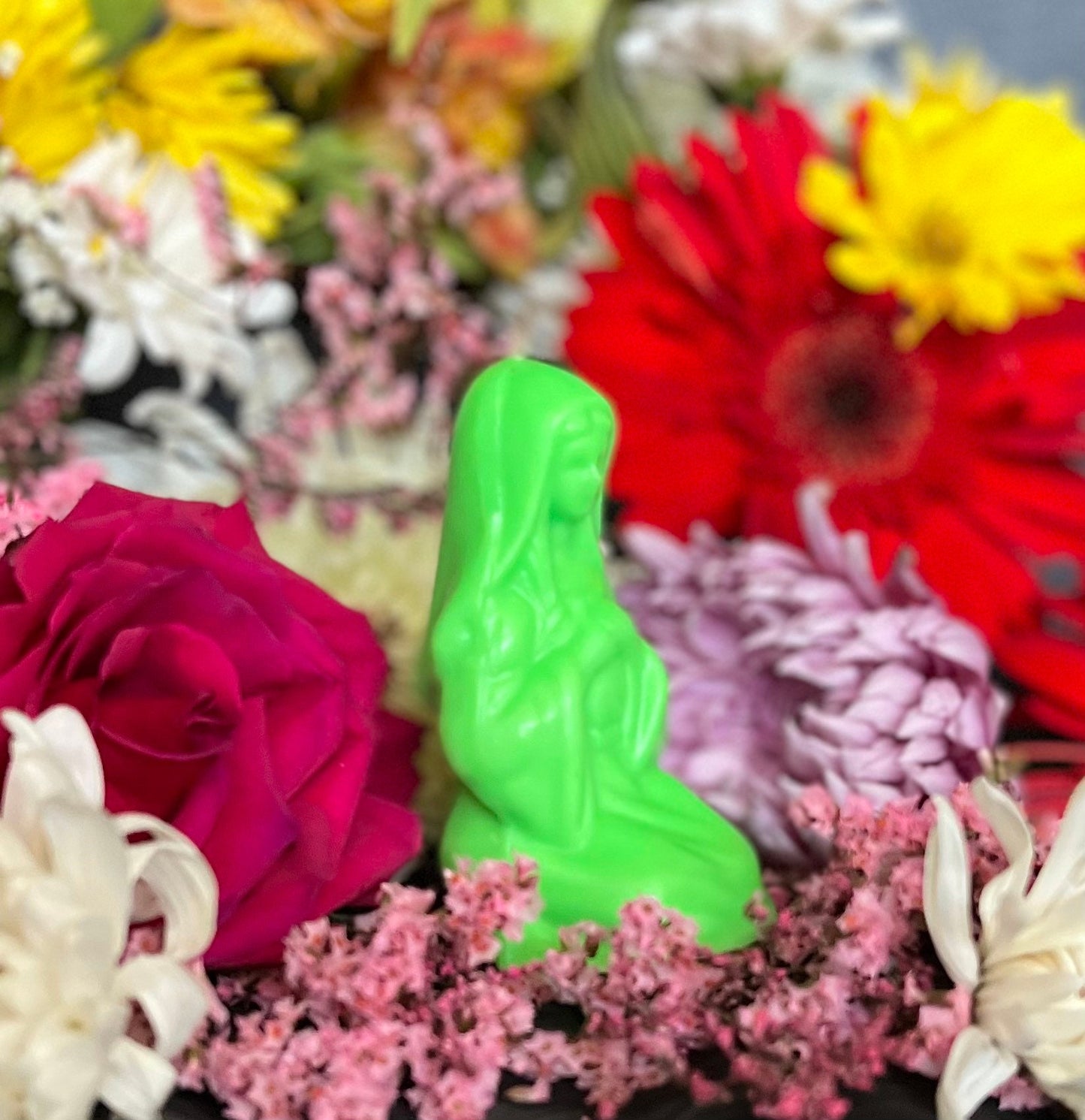 4” Neon Praying Mary Candle + Blessings + Spirituality + Glows under Blacklight