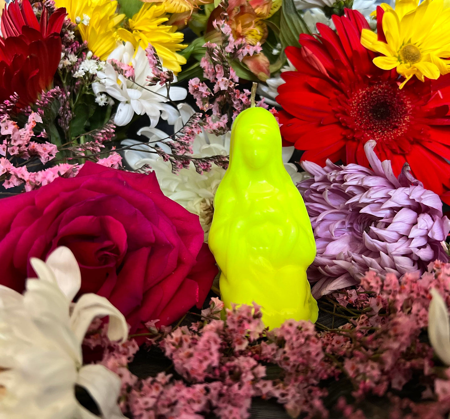 4” Neon Praying Mary Candle + Blessings + Spirituality + Glows under Blacklight