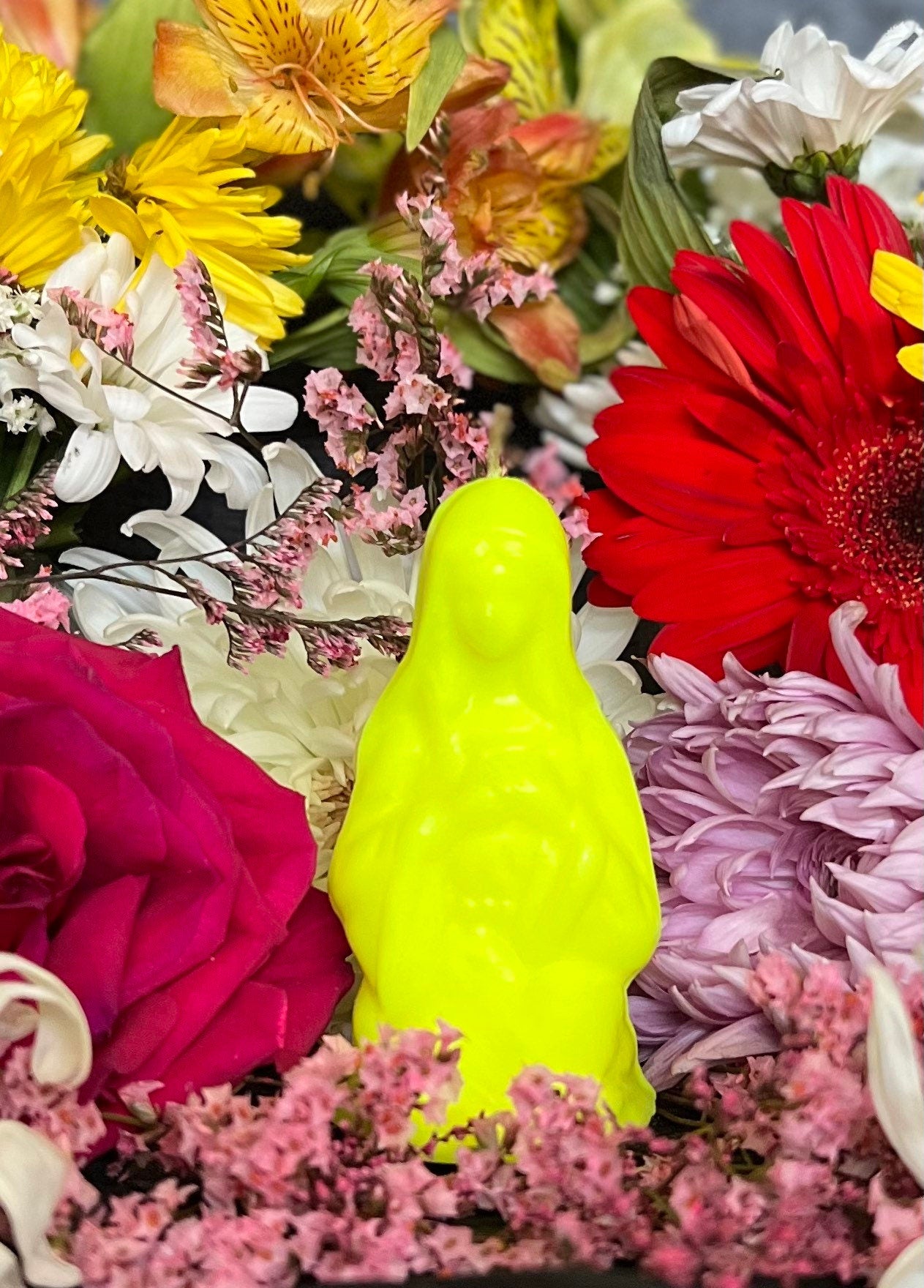 4” Neon Praying Mary Candle + Blessings + Spirituality + Glows under Blacklight