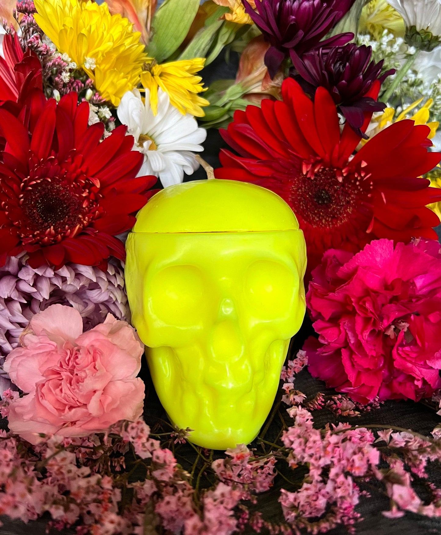 Neon Loadable Skull Candle + Influence Thoughts + Hoodoo + Voodoo + Conjure + Glows under Blacklight