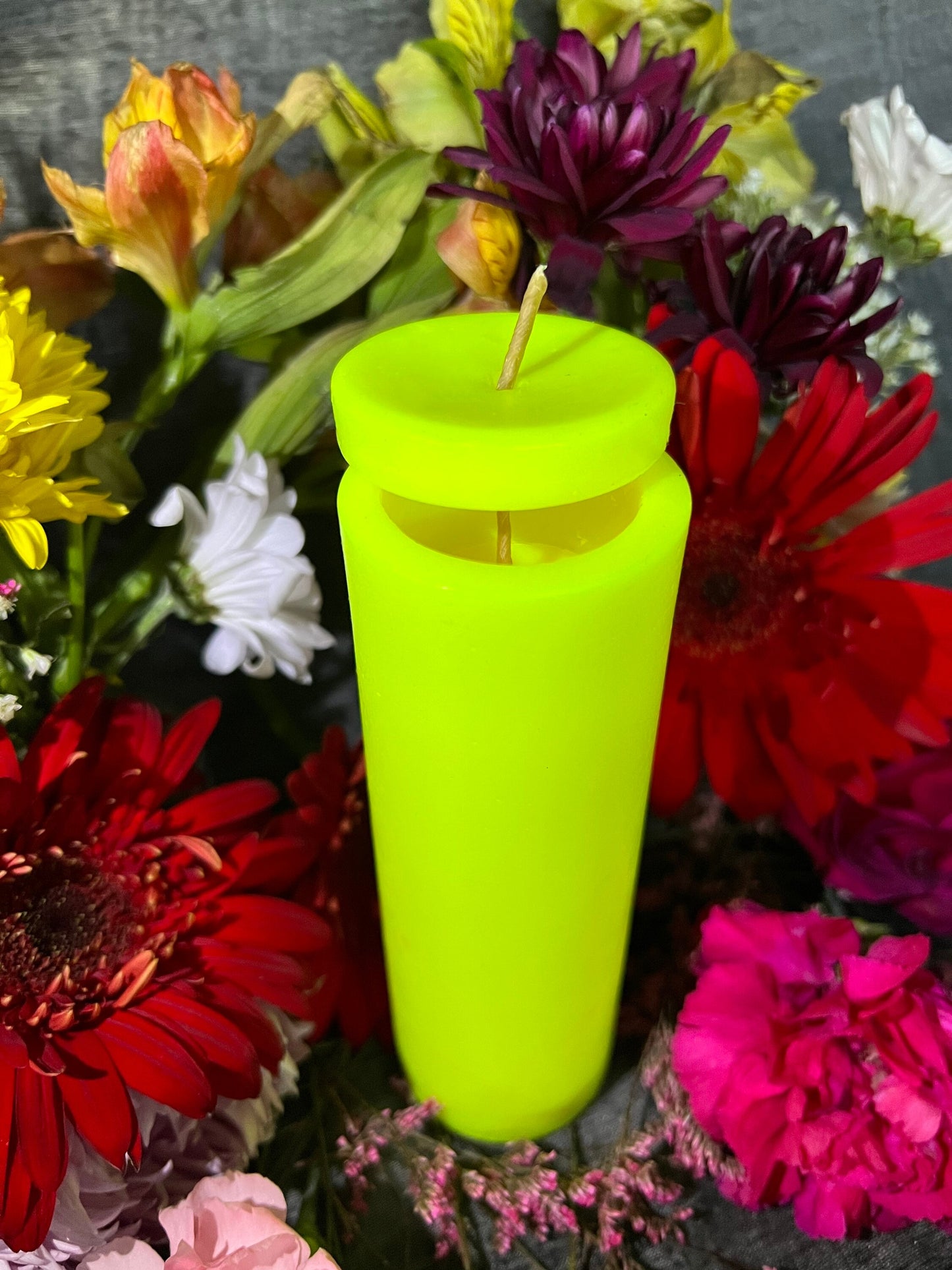 Neon Loadable Pillar Candle + 6” x 2”+ Glows under Blacklight