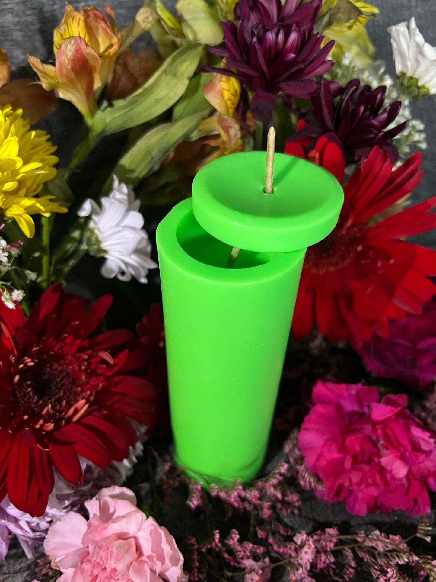 Neon Loadable Pillar Candle + 6” x 2”+ Glows under Blacklight