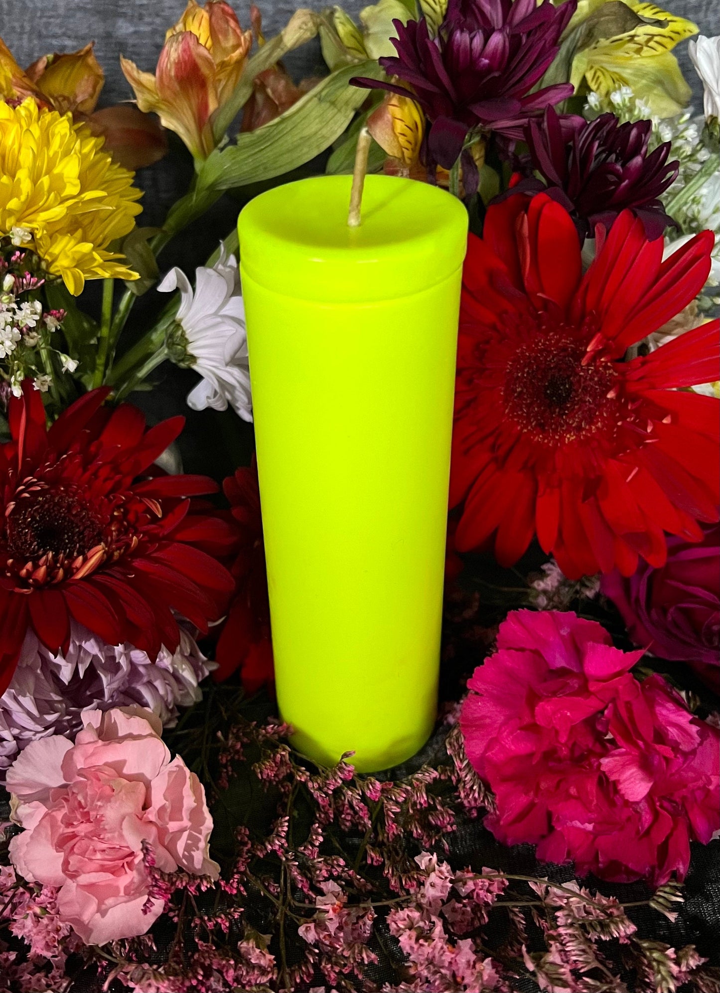 Neon Loadable Pillar Candle + 6” x 2”+ Glows under Blacklight