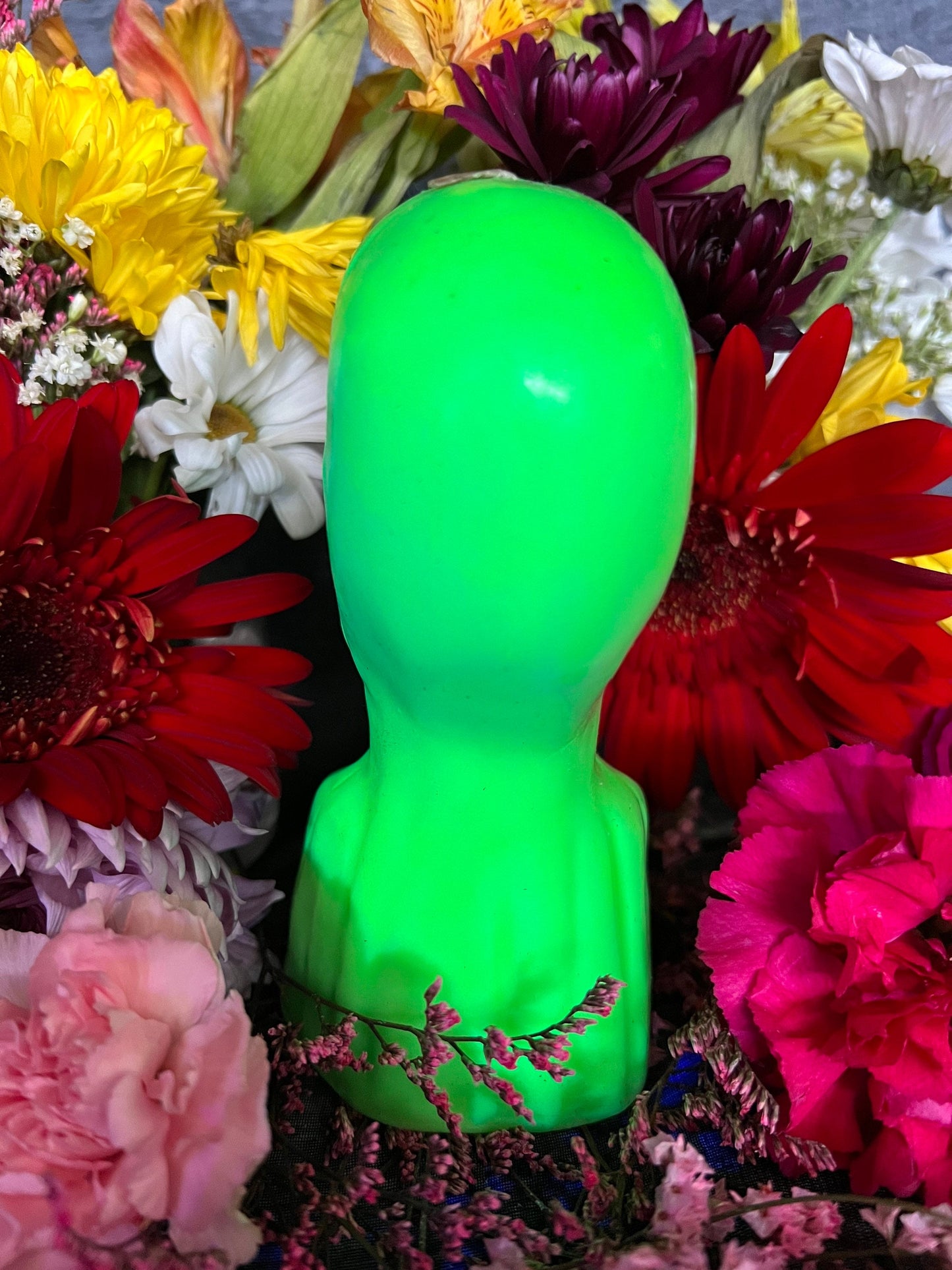 Neon Skull & Crossbones Candle + Glows under Blacklight